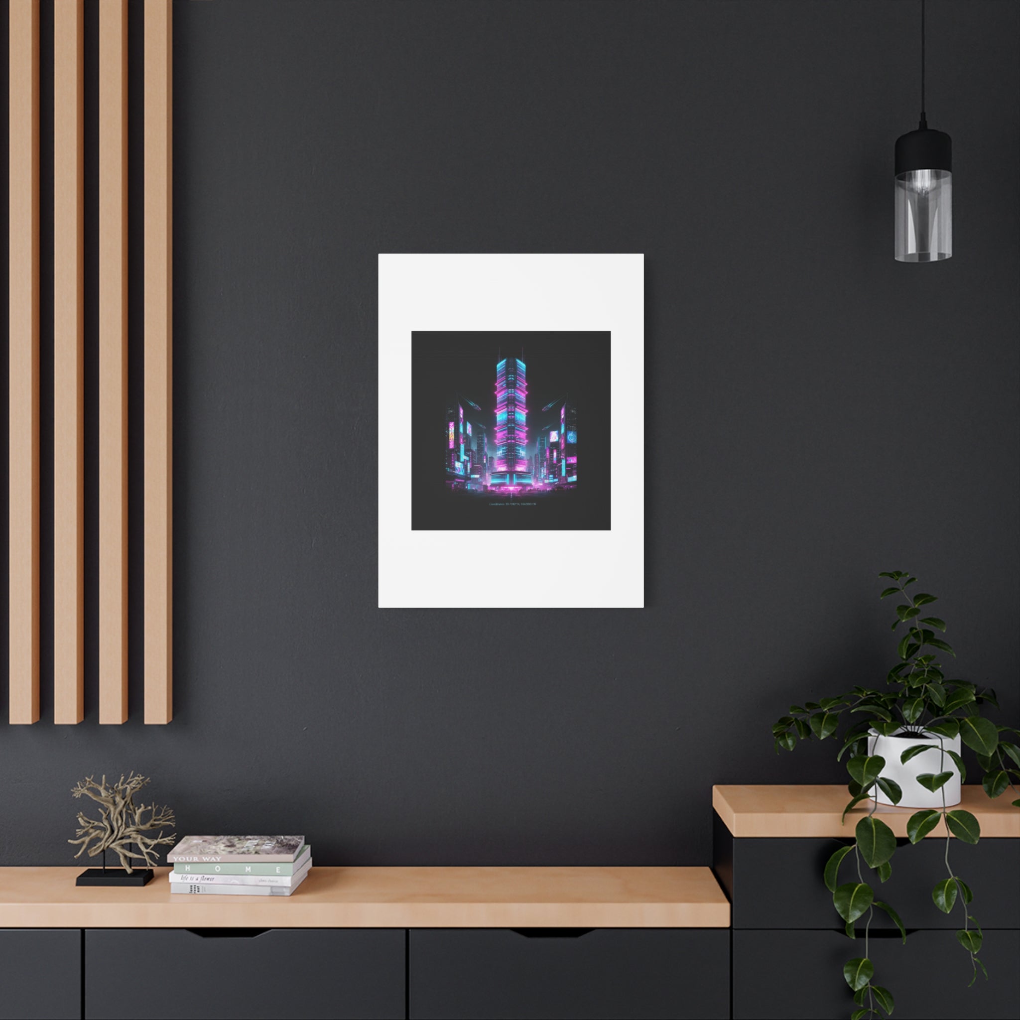Neon Cyberpunk Skyline Canvas | synthwave city poster, futuristic neon art