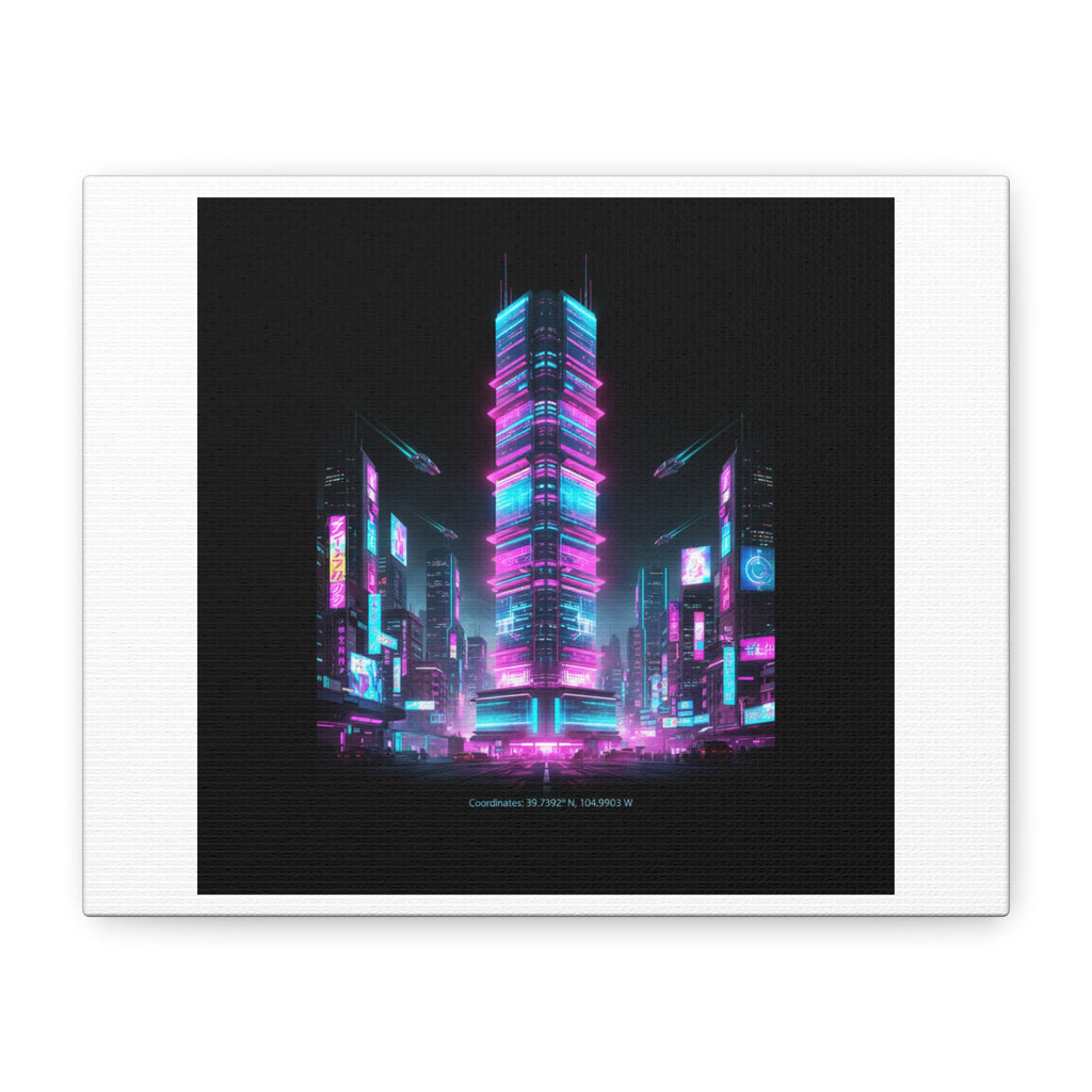 Neon Cyberpunk Skyline Canvas | synthwave city poster, futuristic neon art
