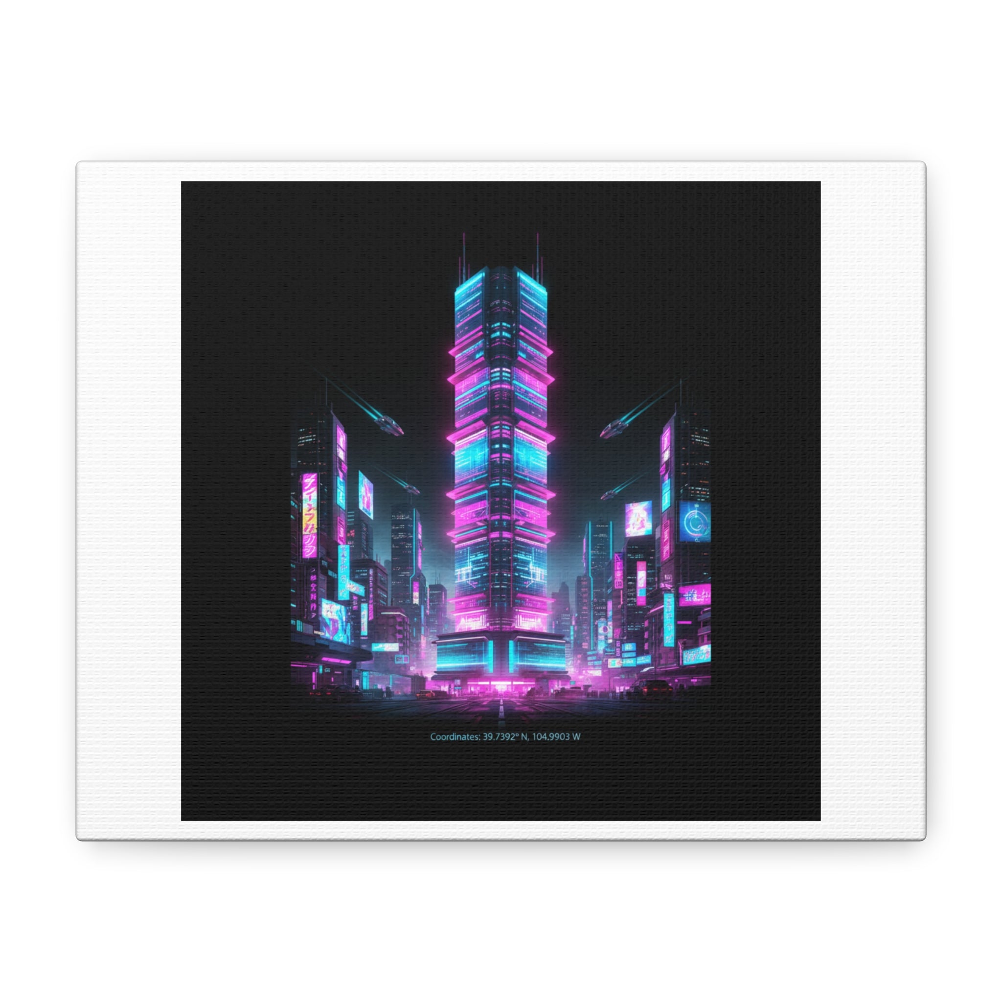 Neon Cyberpunk Skyline Canvas | synthwave city poster, futuristic neon art