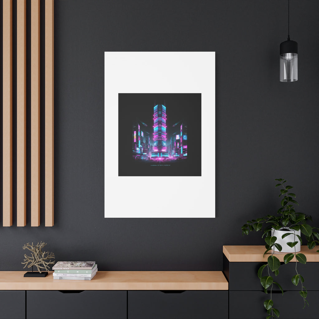 Neon Cyberpunk Skyline Canvas | synthwave city poster, futuristic neon art