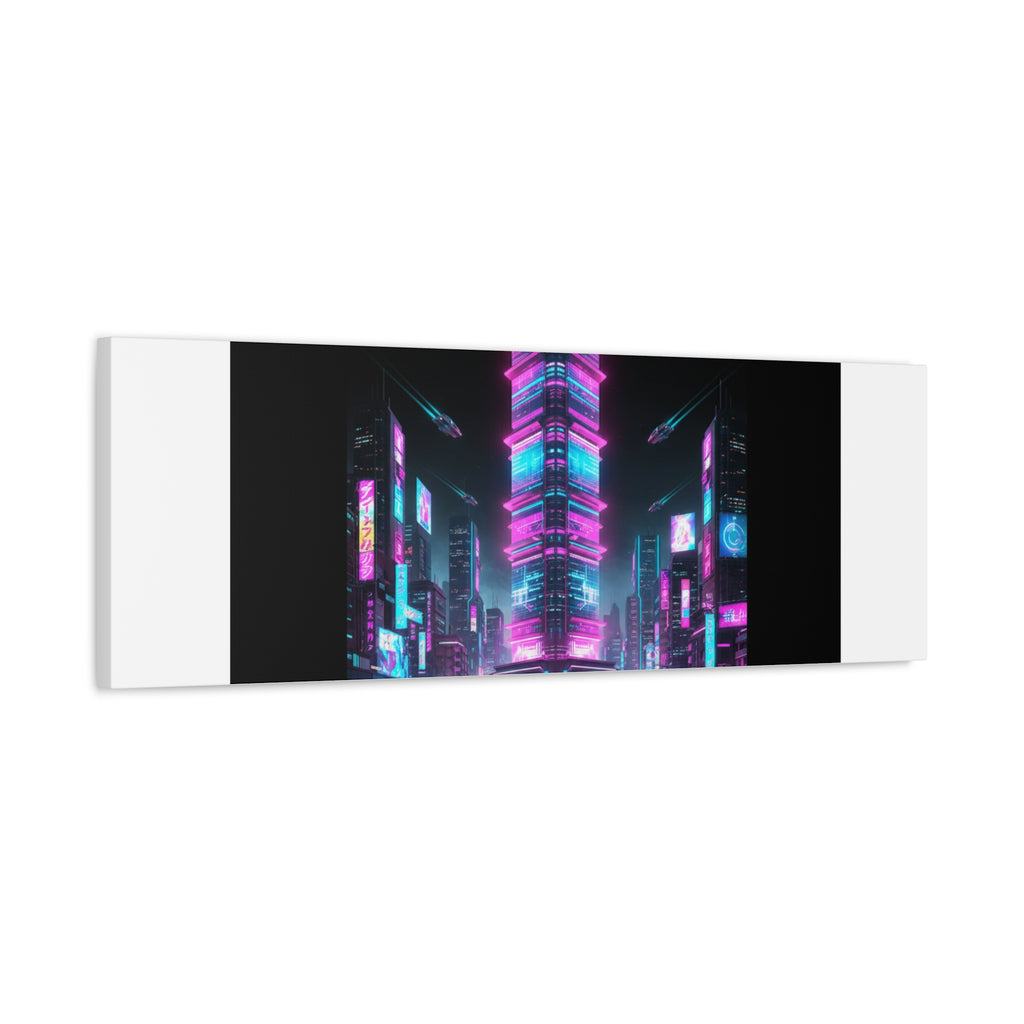 Neon Cyberpunk Skyline Canvas | synthwave city poster, futuristic neon art