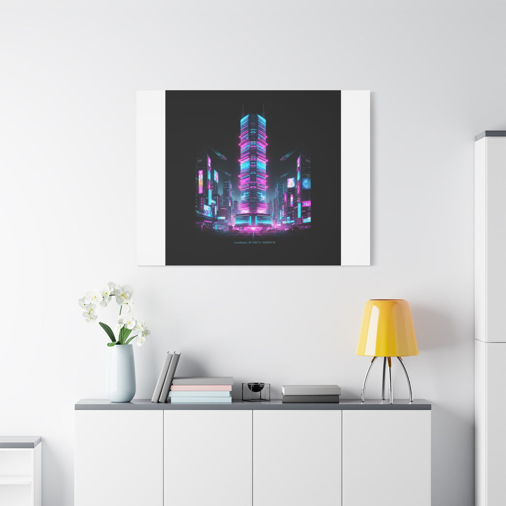 Neon Cyberpunk Skyline Canvas | synthwave city poster, futuristic neon art
