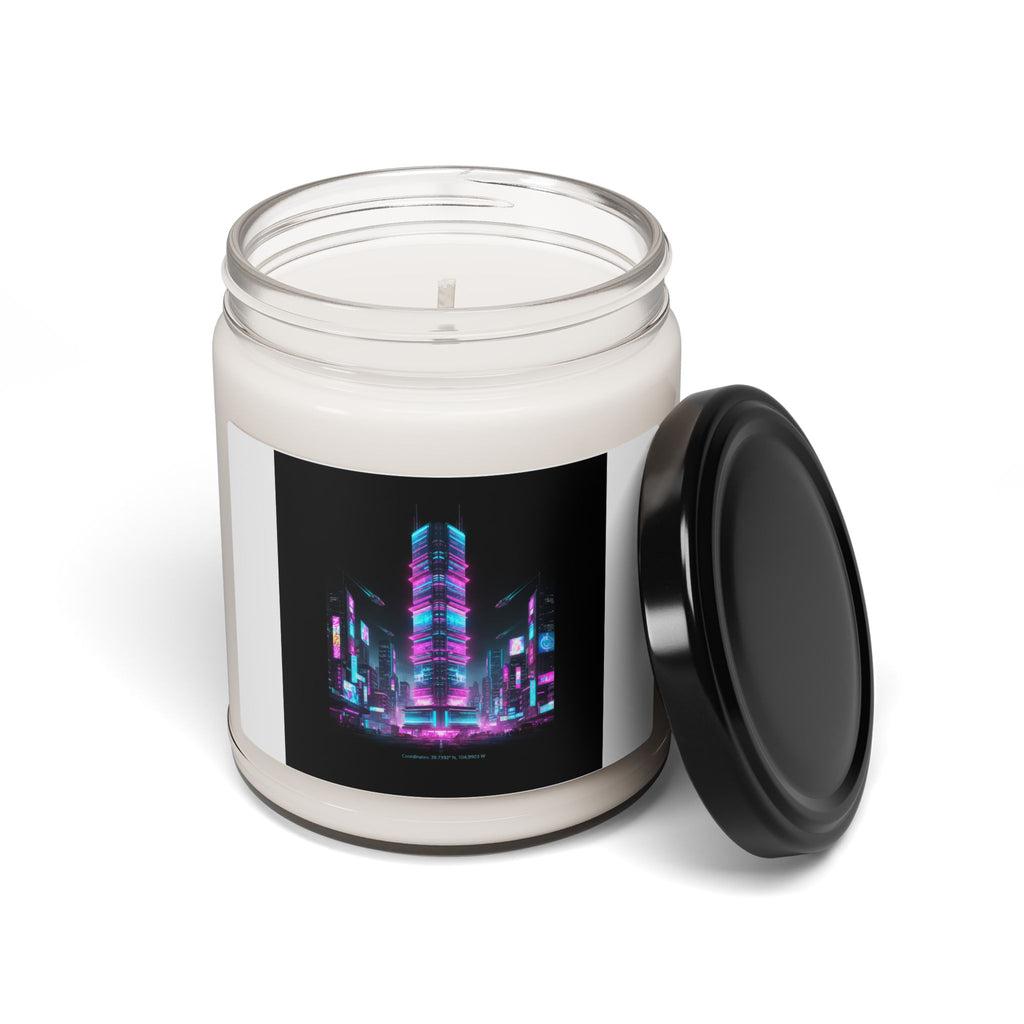 Neon Cyberpunk Skyline Candle | Scented Soy 9oz, Synthwave Cityscape