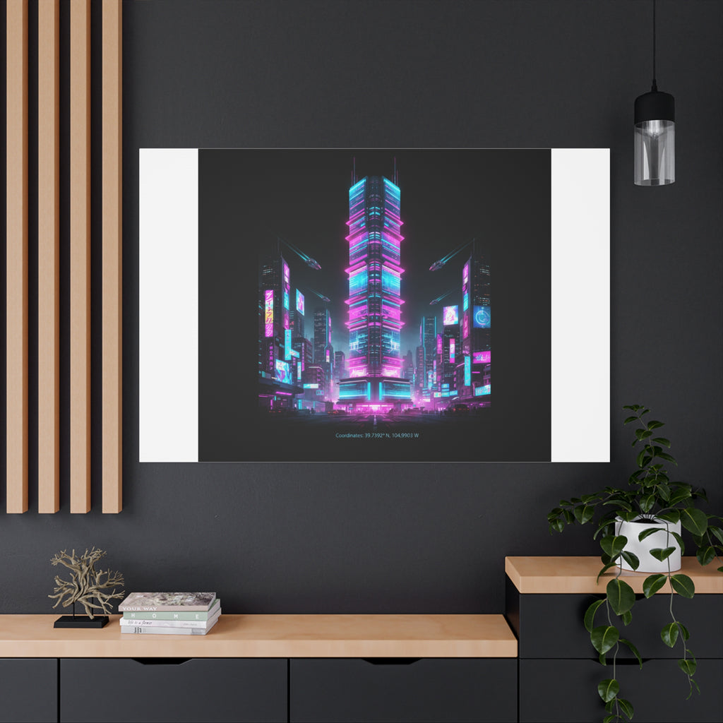 Neon Cyberpunk Skyline Canvas | synthwave city poster, futuristic neon art