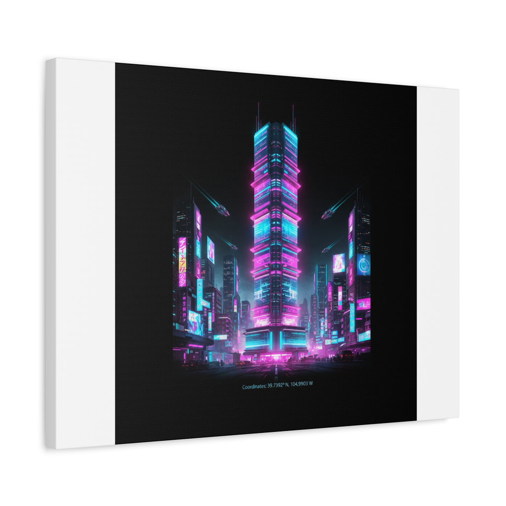 Neon Cyberpunk Skyline Canvas | synthwave city poster, futuristic neon art