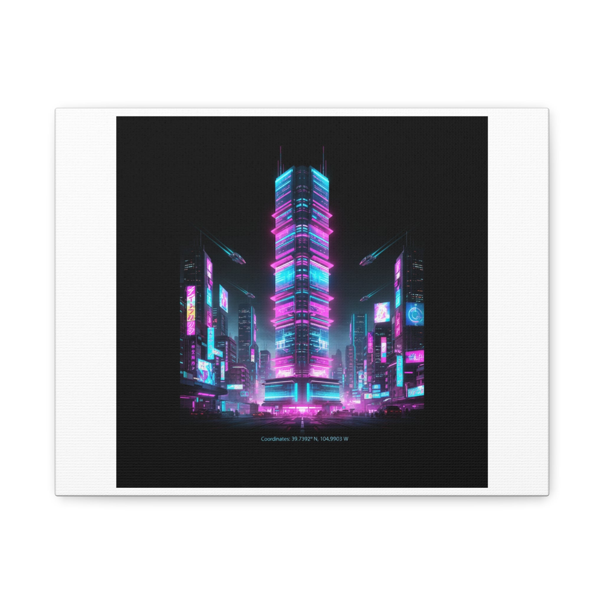 Neon Cyberpunk Skyline Canvas | synthwave city poster, futuristic neon art