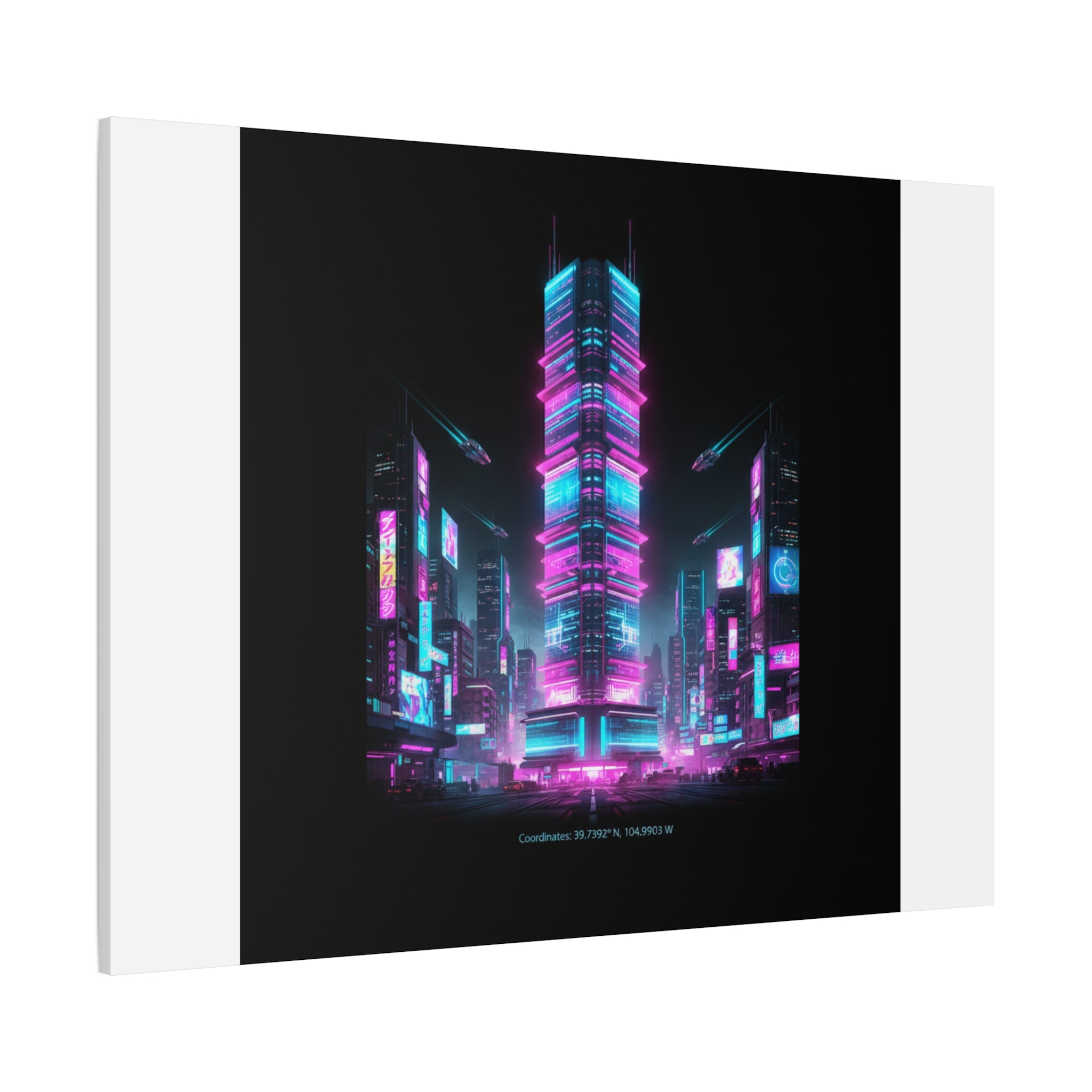 Neon Cyberpunk Skyline Canvas | synthwave city poster, futuristic neon art