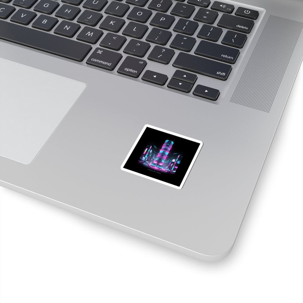Neon Cyberpunk Skyline Kiss-Cut Stickers | Synthwave Cityscape, Futuristic