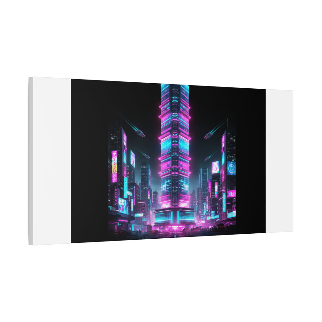 Neon Cyberpunk Skyline Canvas | synthwave city poster, futuristic neon art