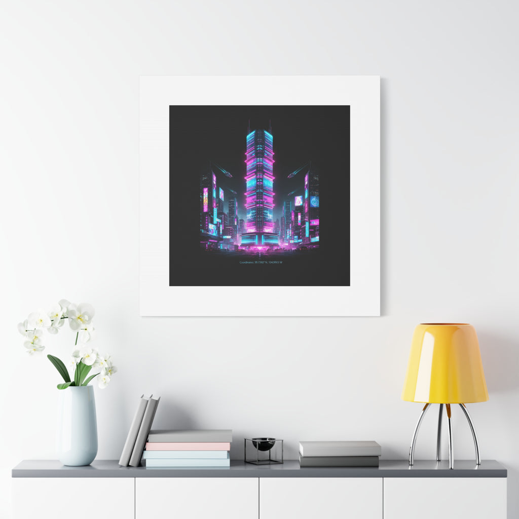 Neon Cyberpunk Skyline Canvas | synthwave city poster, futuristic neon art