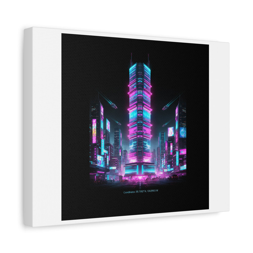 Neon Cyberpunk Skyline Canvas | synthwave city poster, futuristic neon art