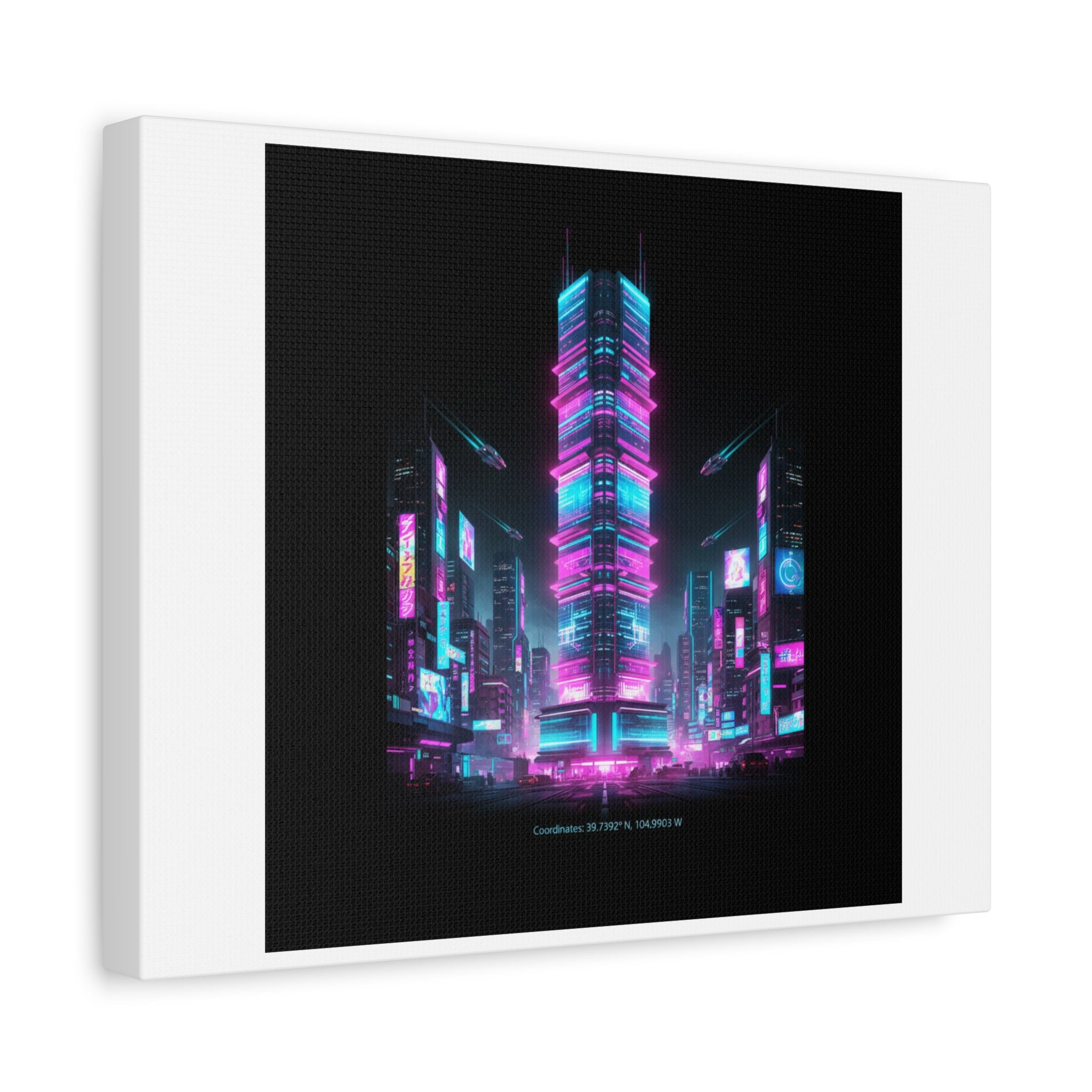 Neon Cyberpunk Skyline Canvas | synthwave city poster, futuristic neon art