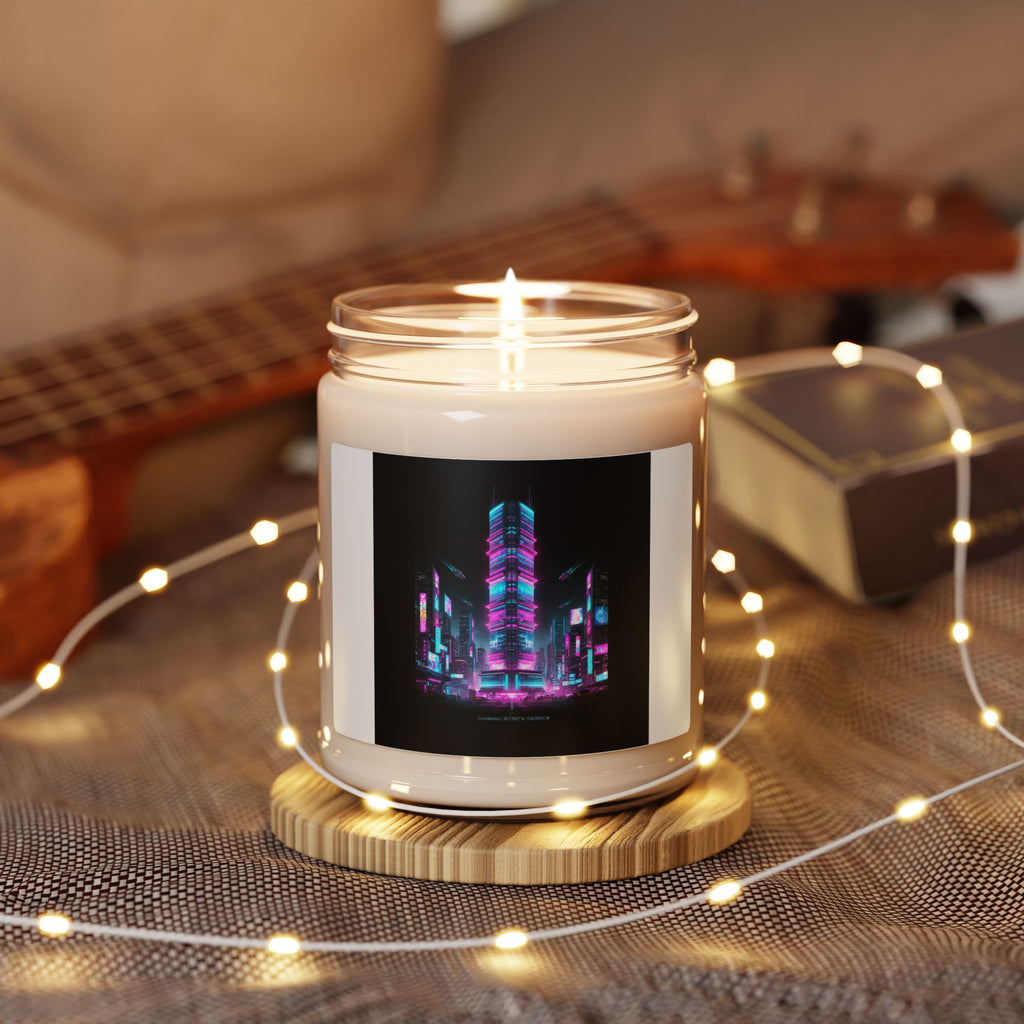 Neon Cyberpunk Skyline Candle | Scented Soy 9oz, Synthwave Cityscape