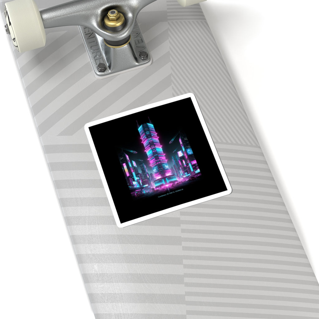 Neon Cyberpunk Skyline Kiss-Cut Stickers | Synthwave Cityscape, Futuristic