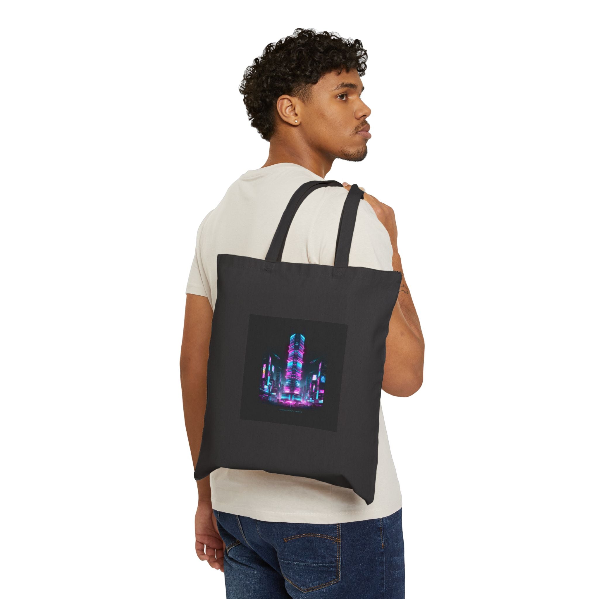 Neon Cyberpunk Skyline Tote | synthwave cityscape, futuristic neon aesthetic
