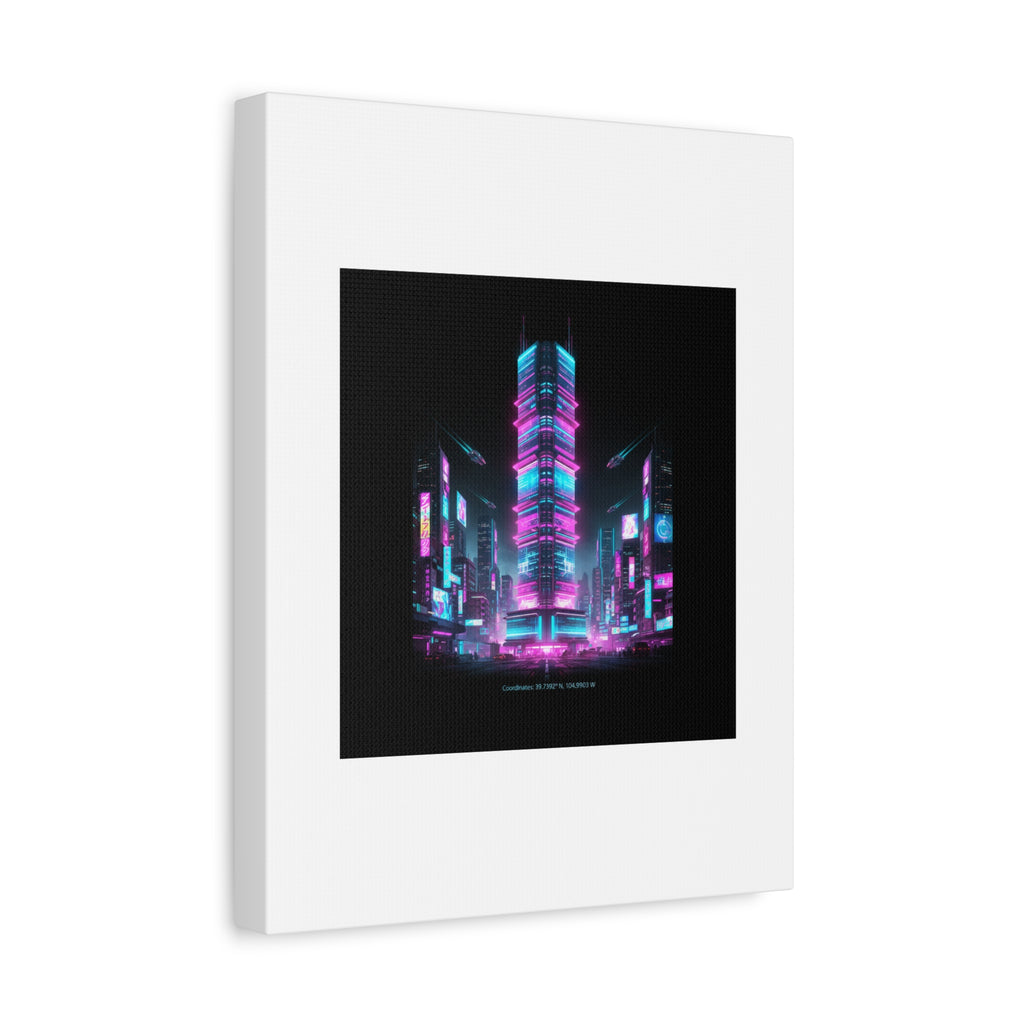 Neon Cyberpunk Skyline Canvas | synthwave city poster, futuristic neon art