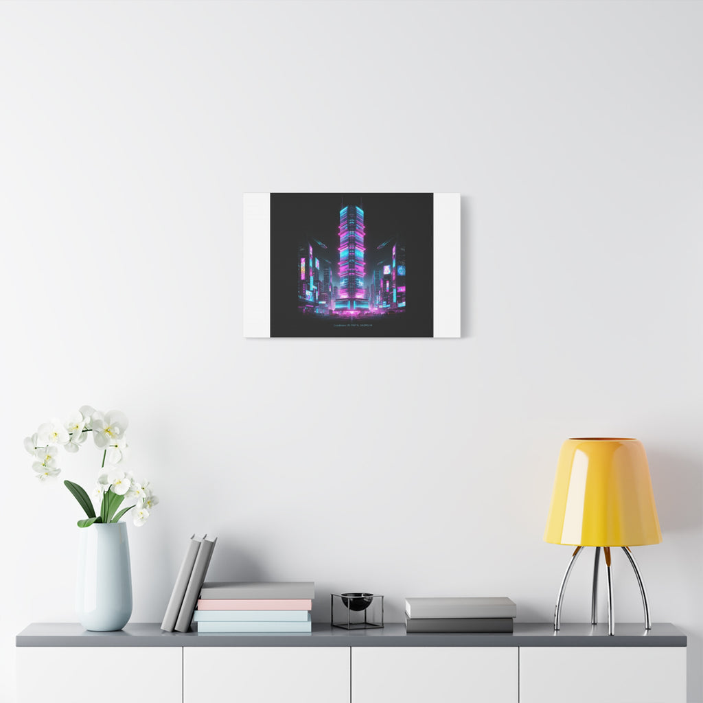 Neon Cyberpunk Skyline Canvas | synthwave city poster, futuristic neon art