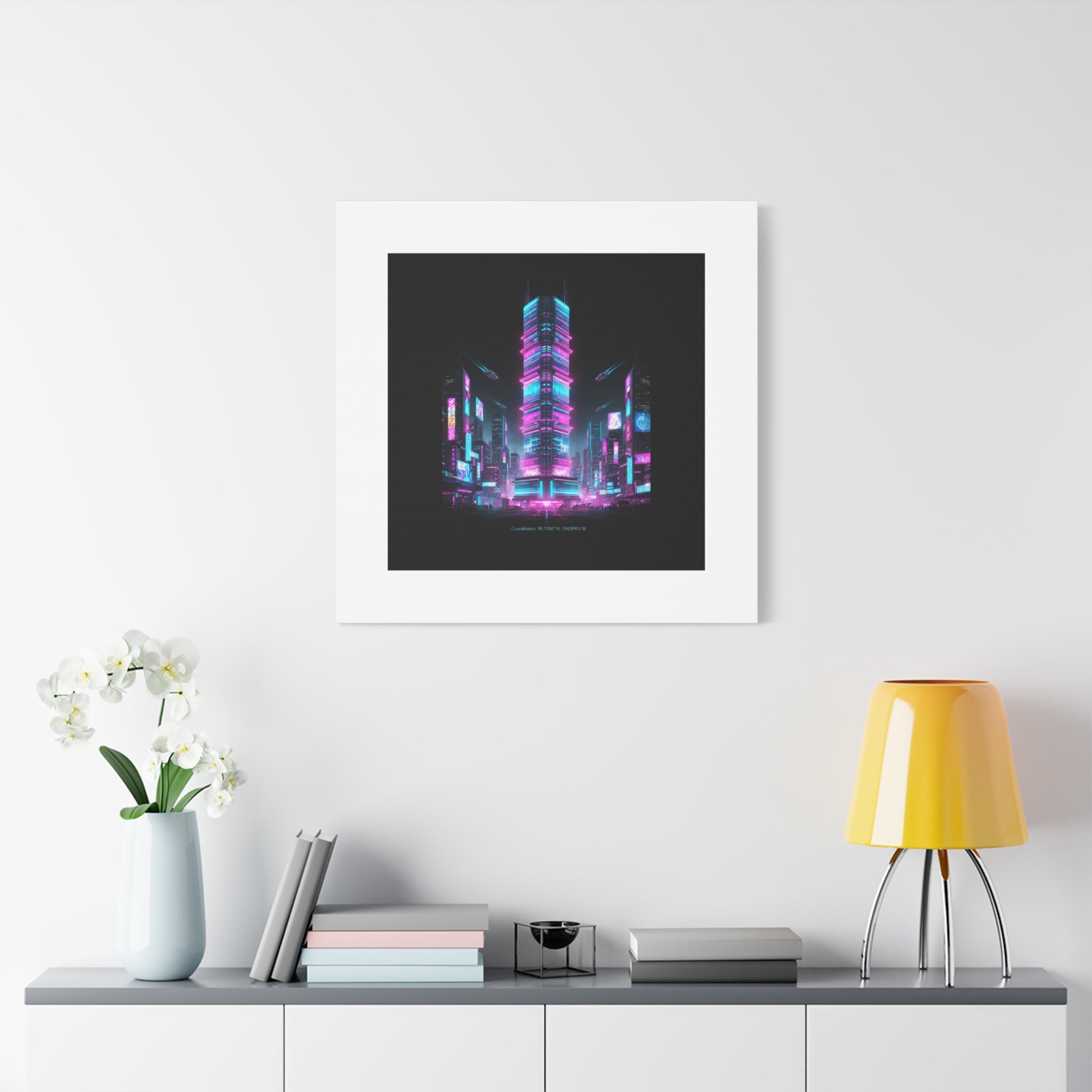 Neon Cyberpunk Skyline Canvas | synthwave city poster, futuristic neon art