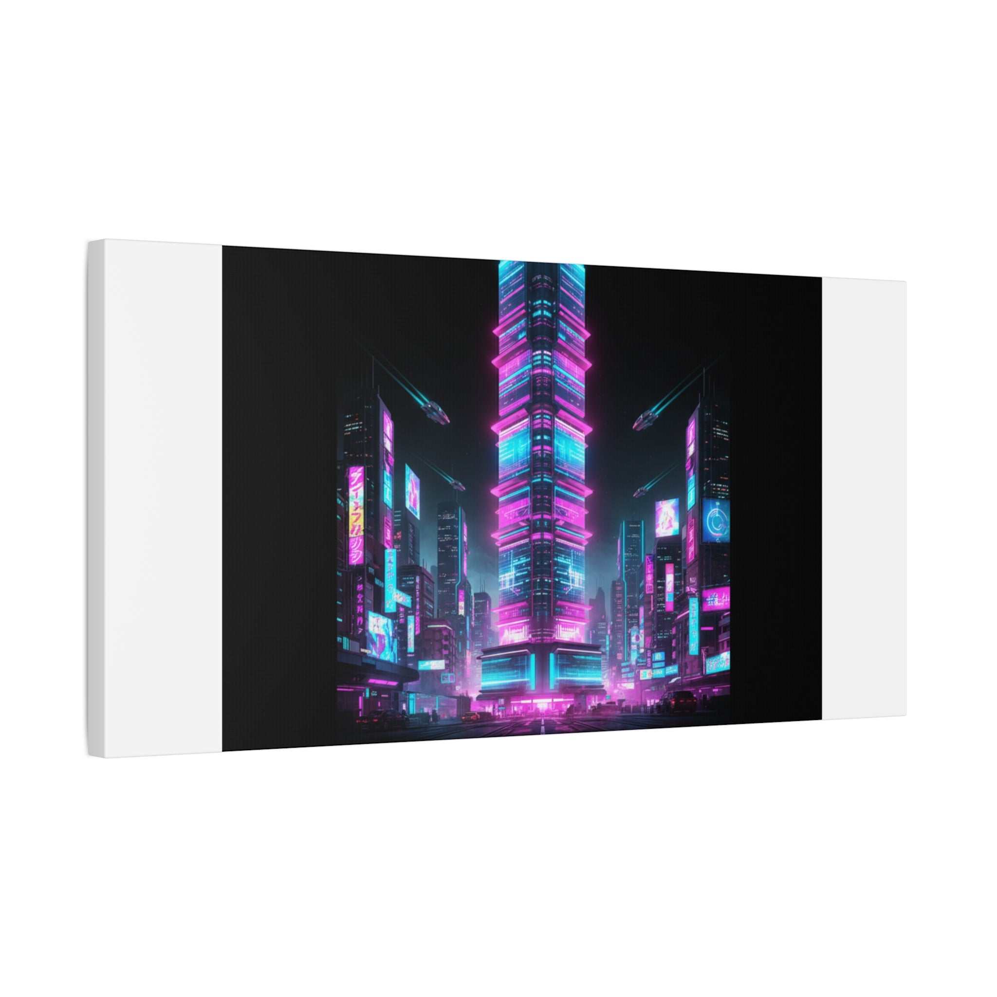 Neon Cyberpunk Skyline Canvas | synthwave city poster, futuristic neon art
