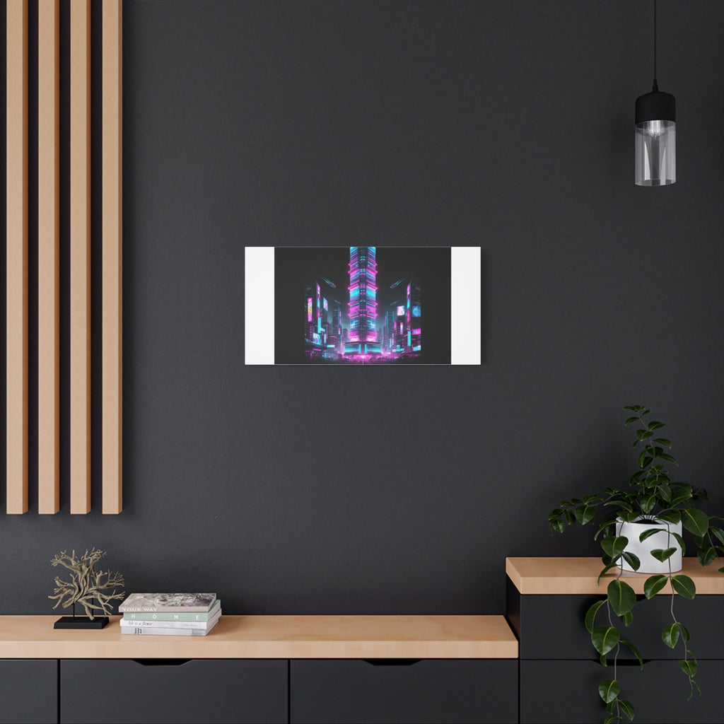 Neon Cyberpunk Skyline Canvas | synthwave city poster, futuristic neon art