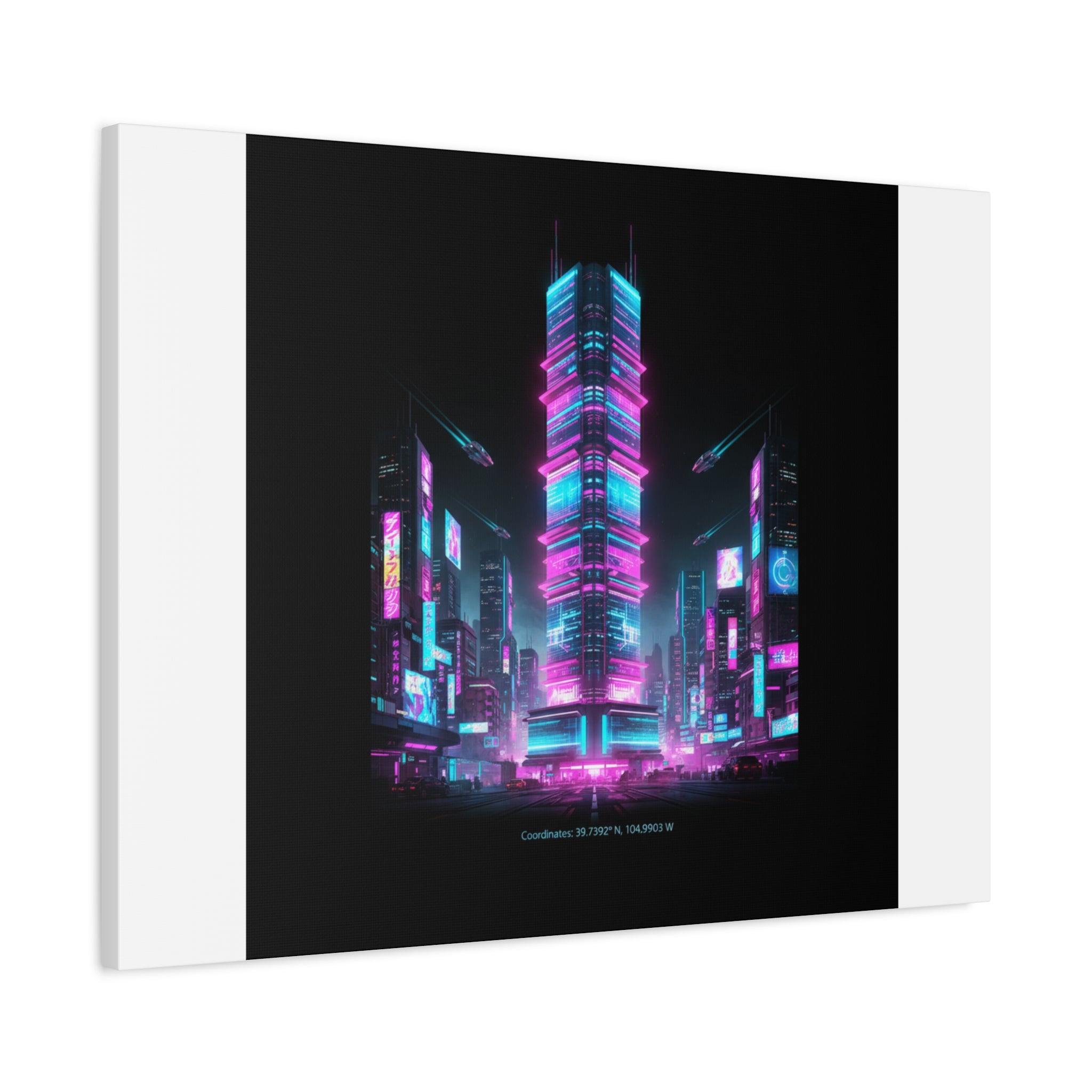 Neon Cyberpunk Skyline Canvas | synthwave city poster, futuristic neon art