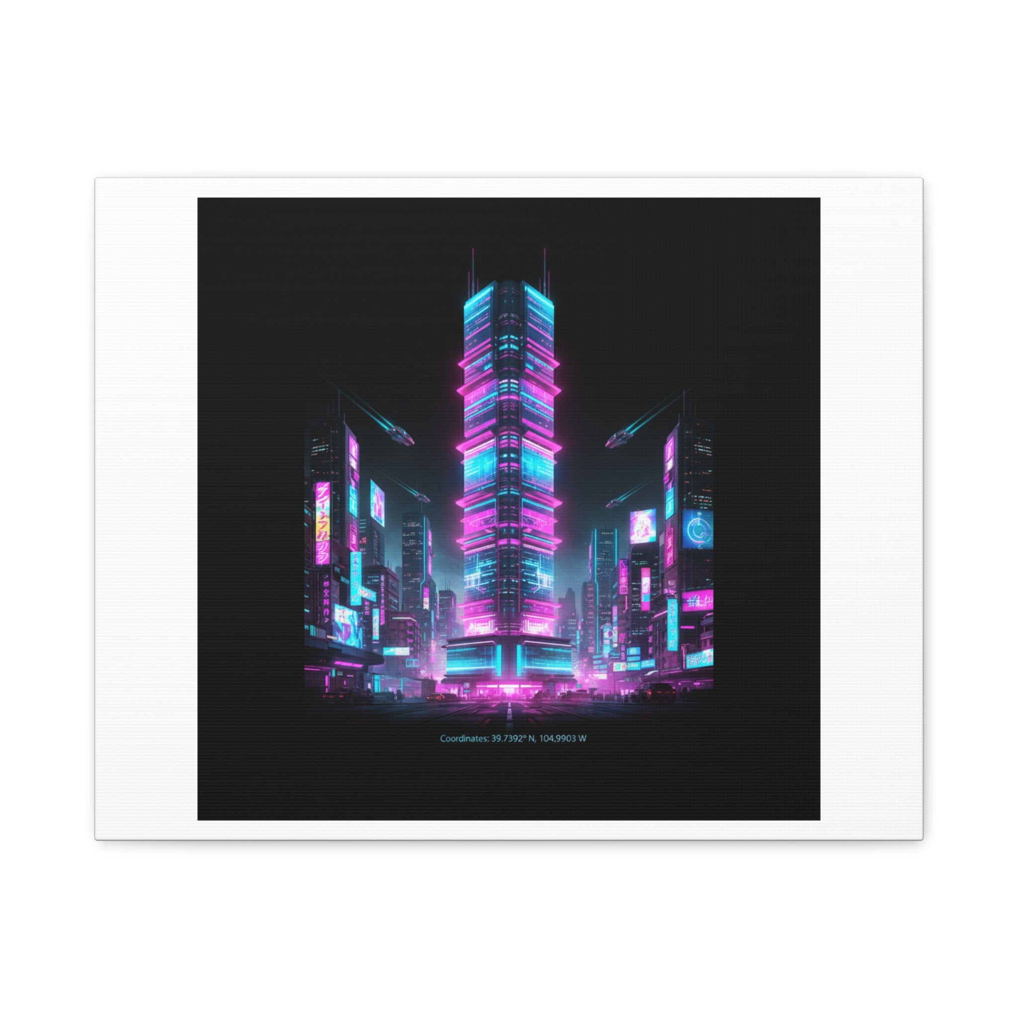 Neon Cyberpunk Skyline Canvas | synthwave city poster, futuristic neon art