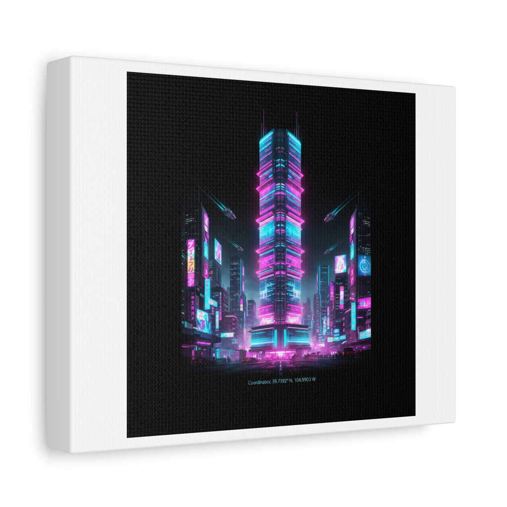 Neon Cyberpunk Skyline Canvas | synthwave city poster, futuristic neon art