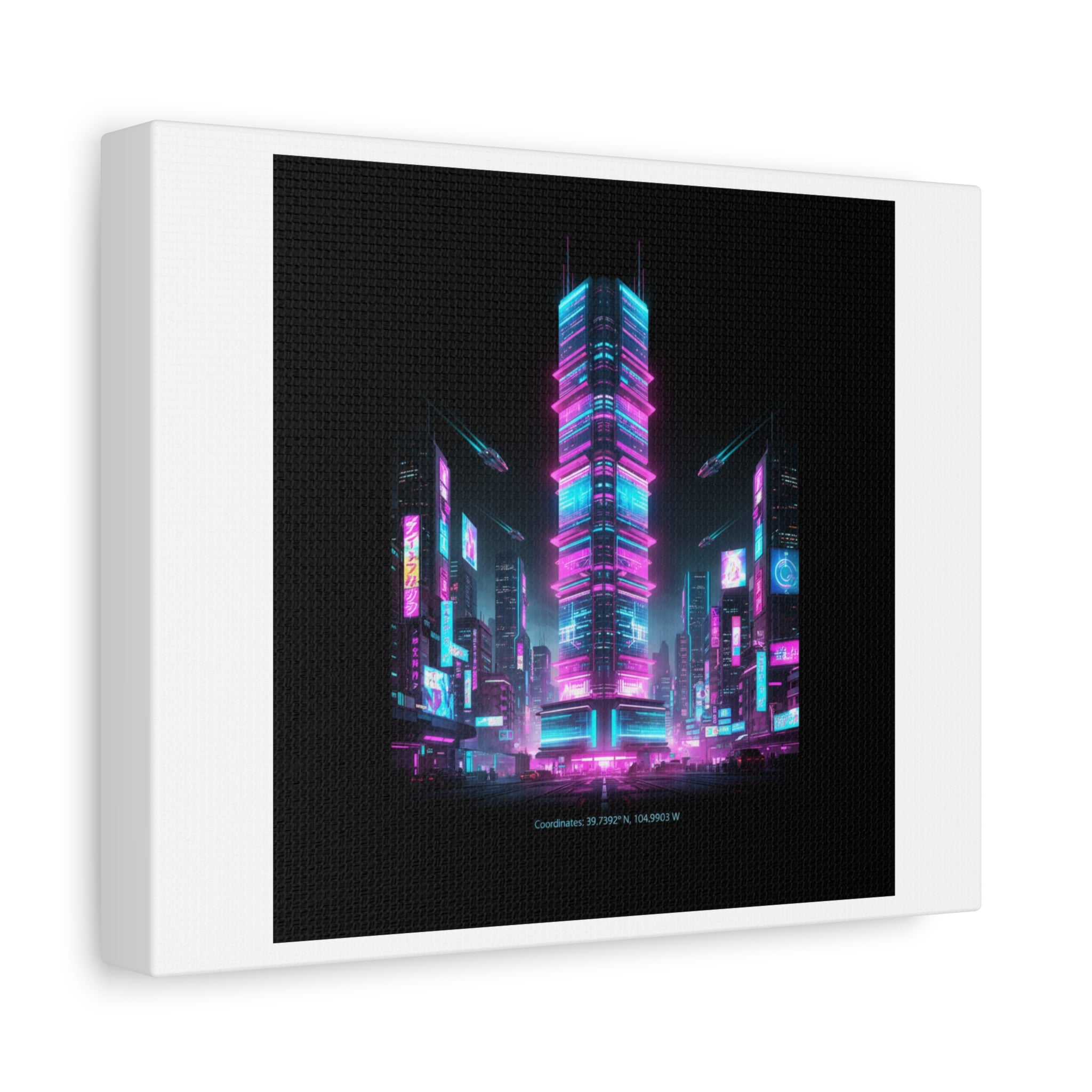 Neon Cyberpunk Skyline Canvas | synthwave city poster, futuristic neon art