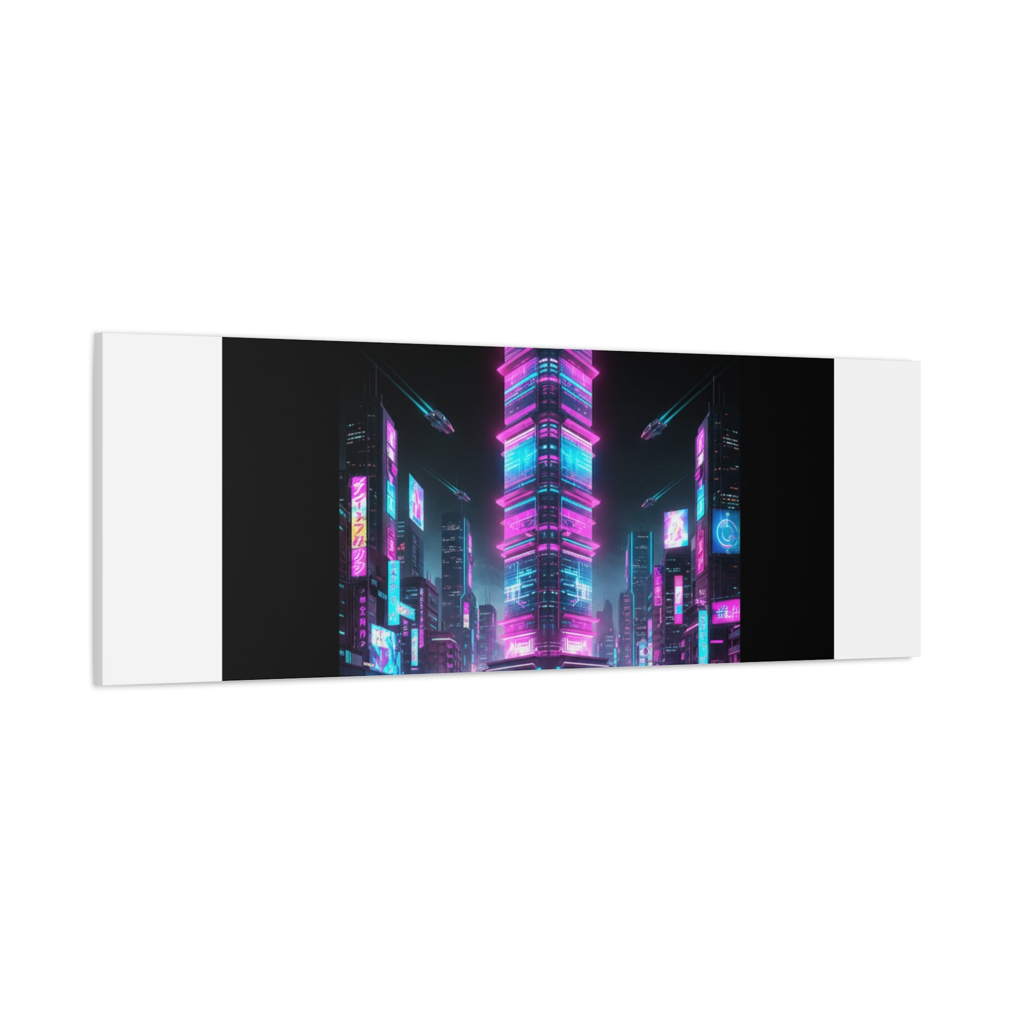 Neon Cyberpunk Skyline Canvas | synthwave city poster, futuristic neon art