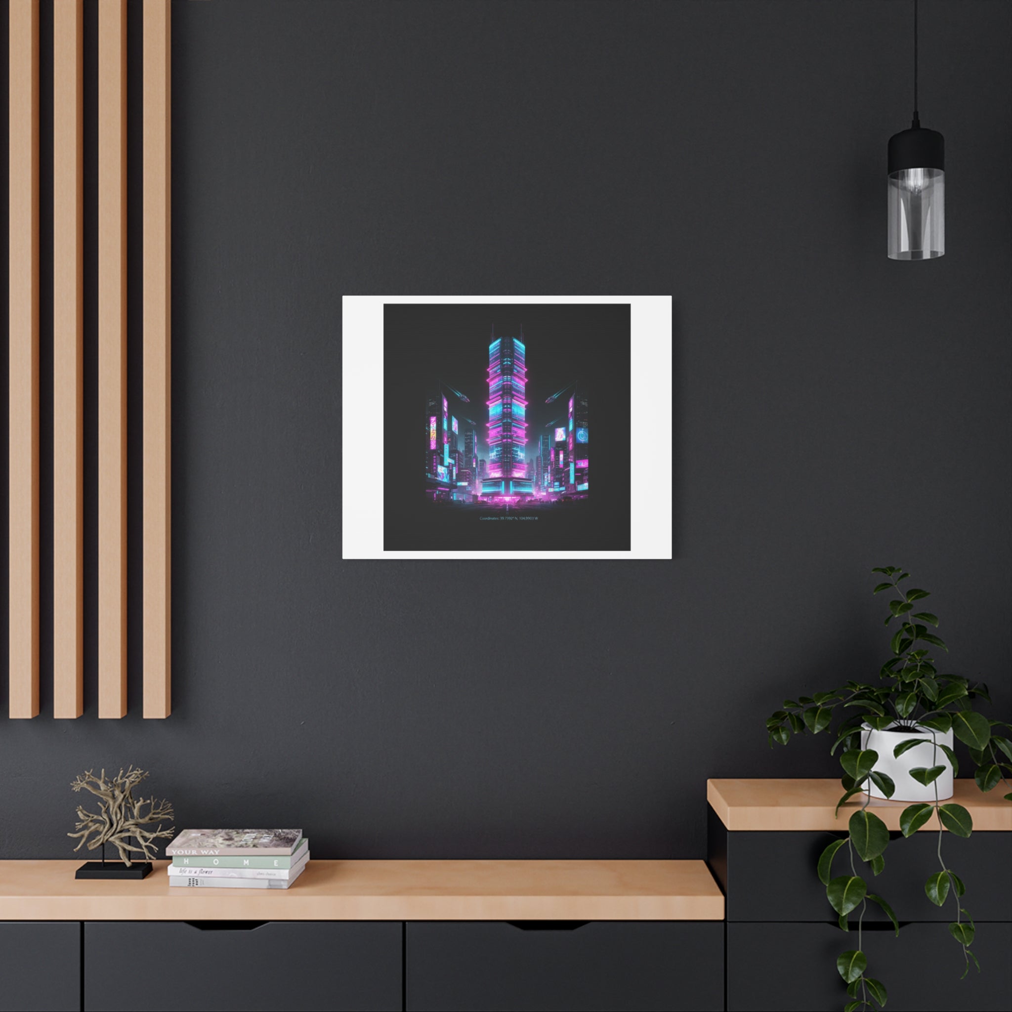 Neon Cyberpunk Skyline Canvas | synthwave city poster, futuristic neon art