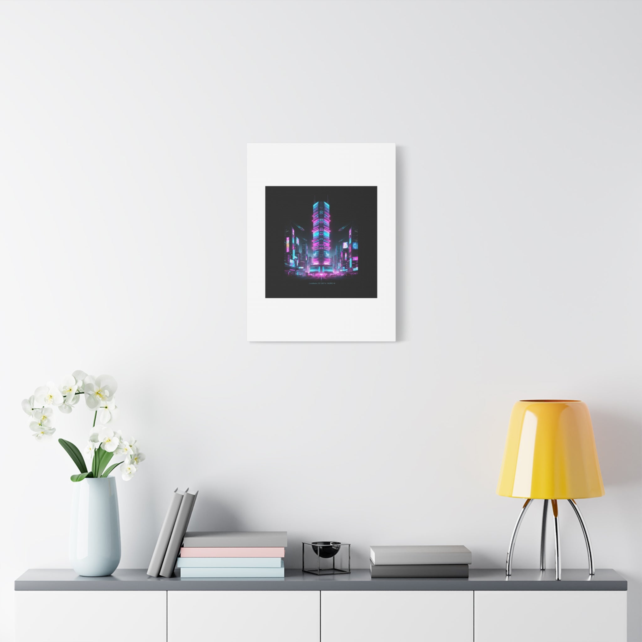 Neon Cyberpunk Skyline Canvas | synthwave city poster, futuristic neon art