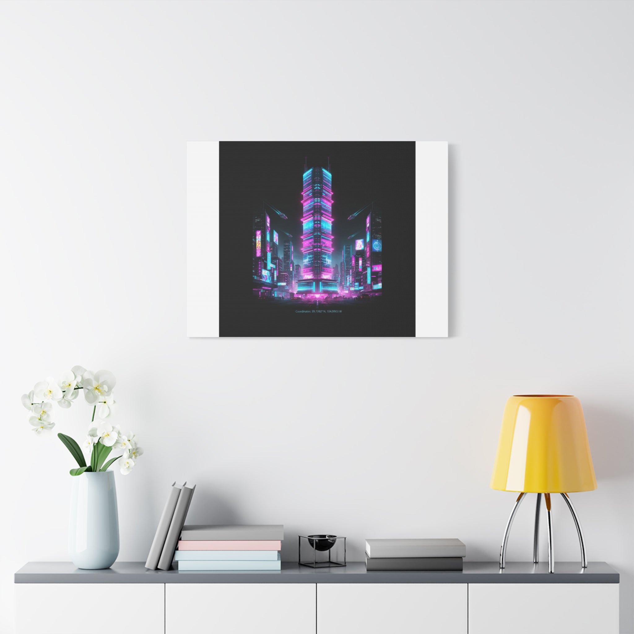 Neon Cyberpunk Skyline Canvas | synthwave city poster, futuristic neon art