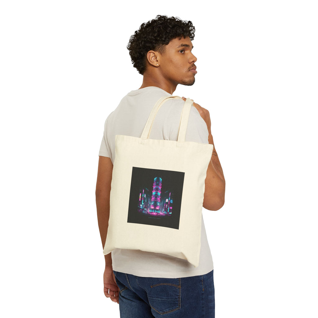 Neon Cyberpunk Skyline Tote | synthwave cityscape, futuristic neon aesthetic