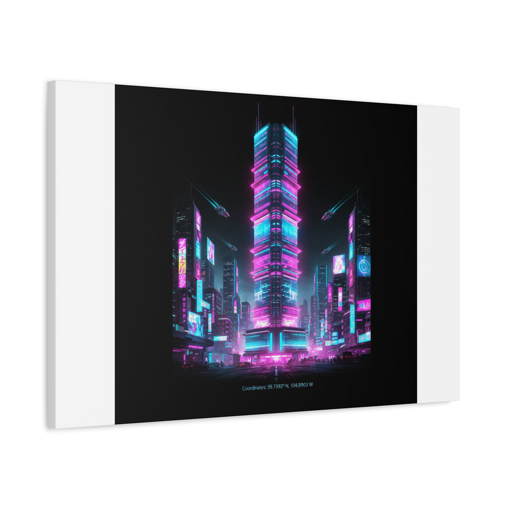 Neon Cyberpunk Skyline Canvas | synthwave city poster, futuristic neon art