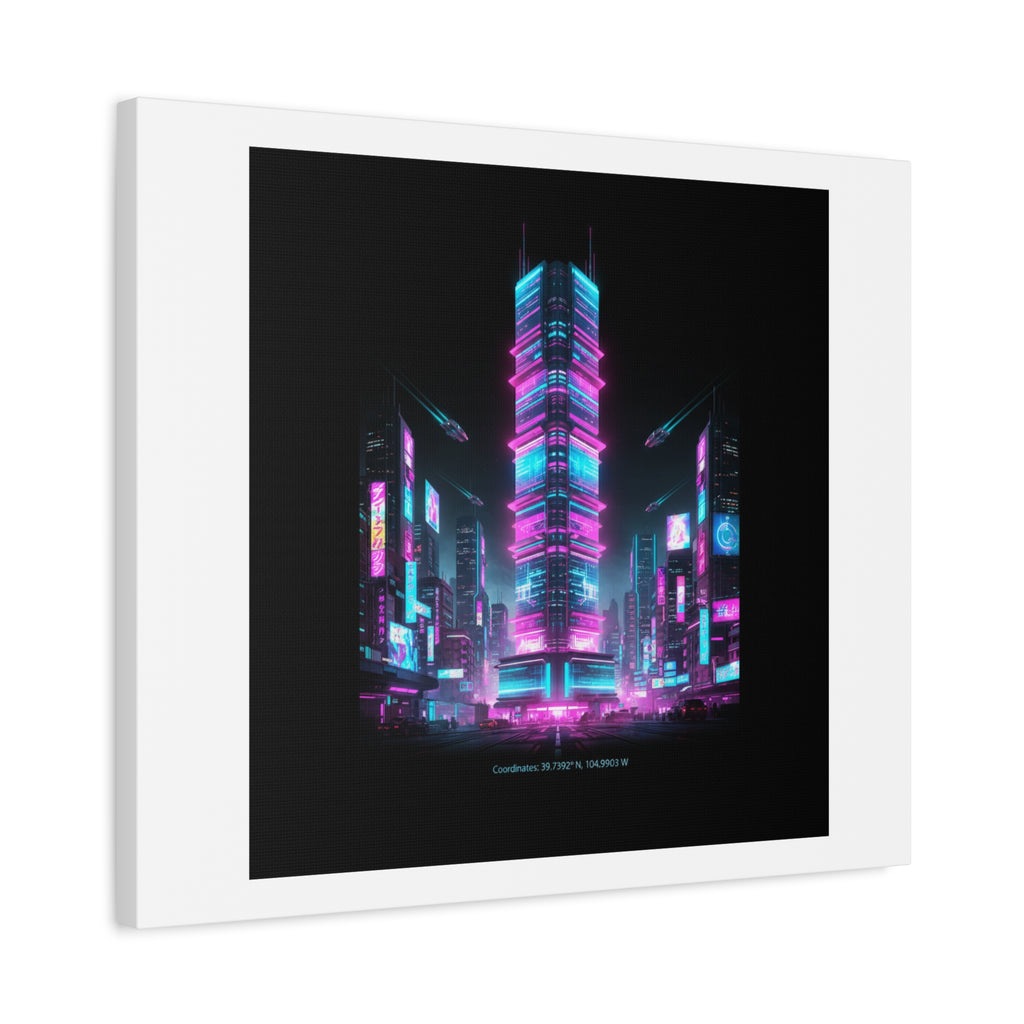 Neon Cyberpunk Skyline Canvas | synthwave city poster, futuristic neon art