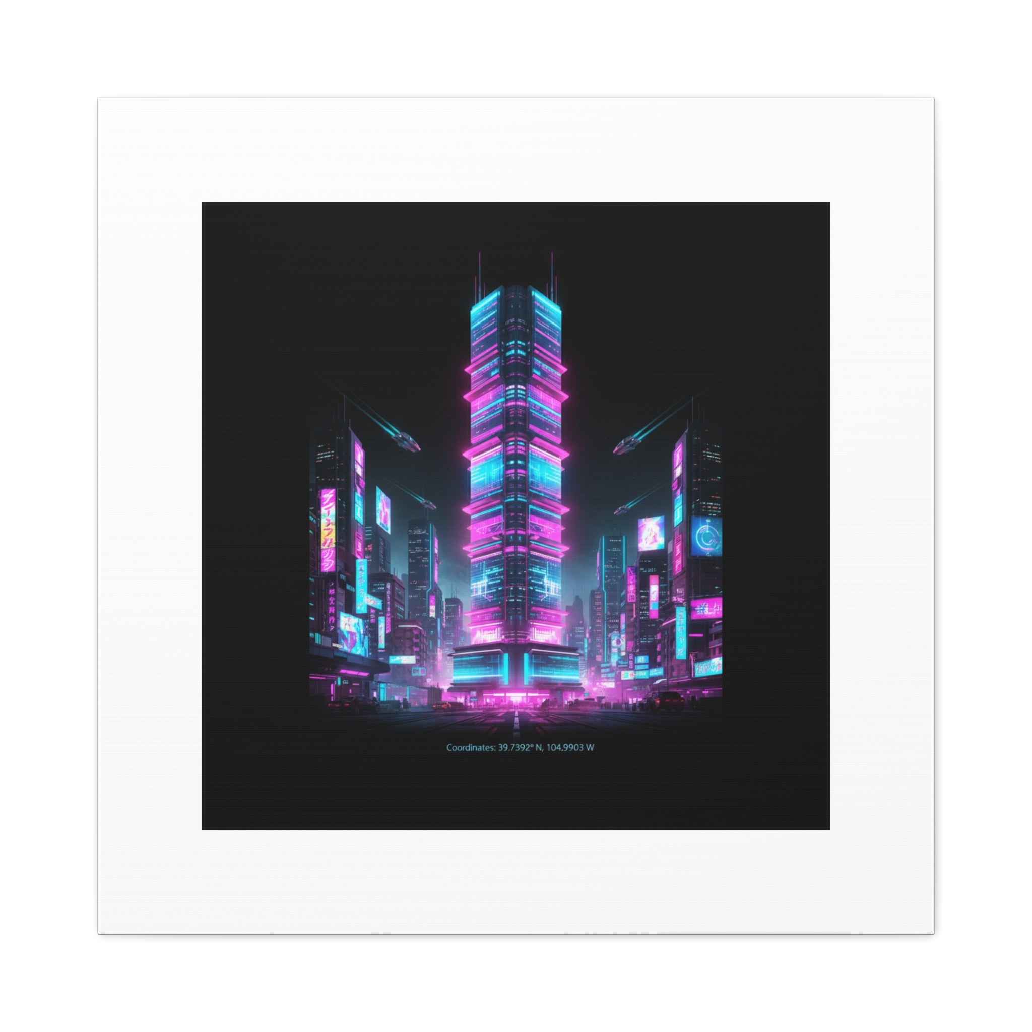 Neon Cyberpunk Skyline Canvas | synthwave city poster, futuristic neon art