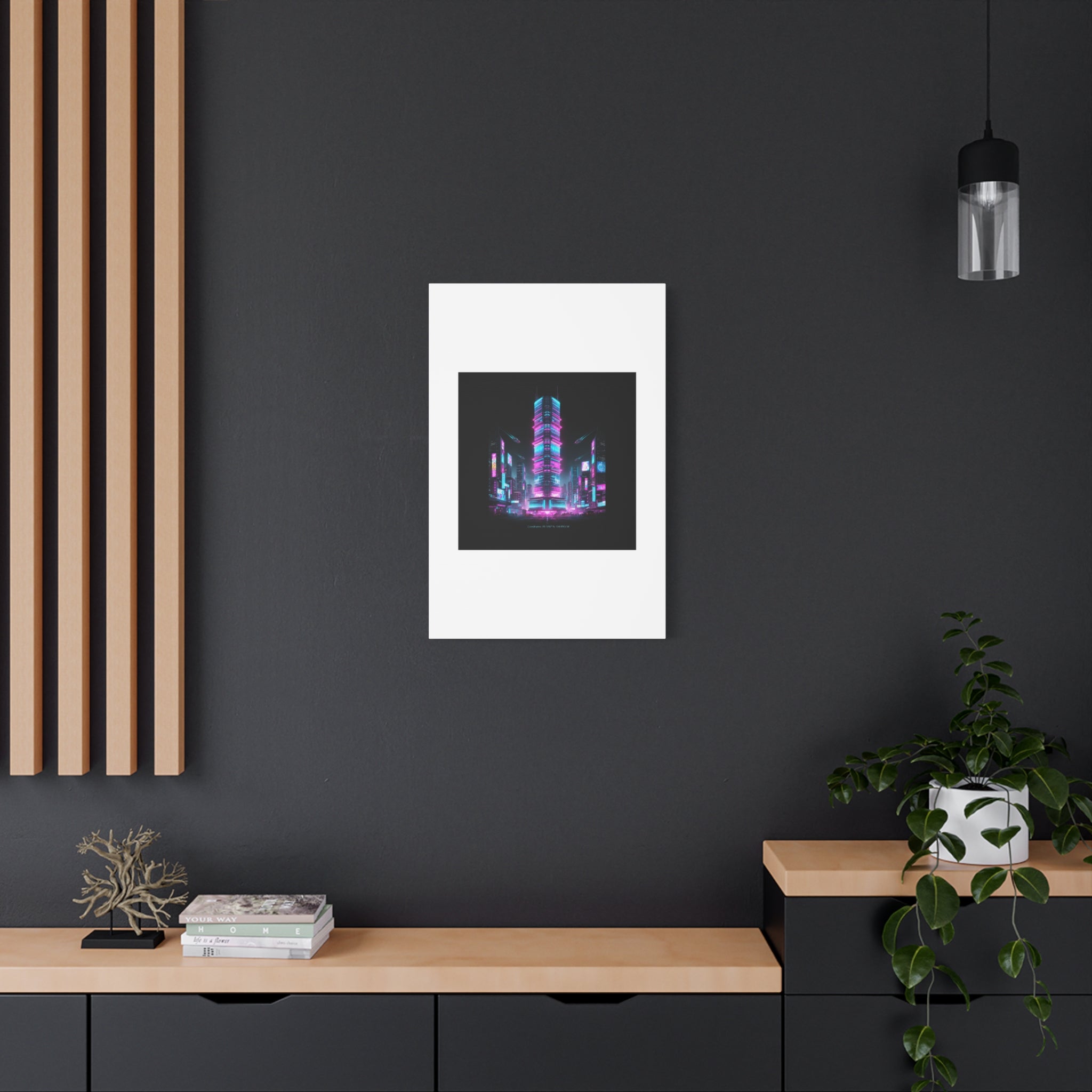 Neon Cyberpunk Skyline Canvas | synthwave city poster, futuristic neon art