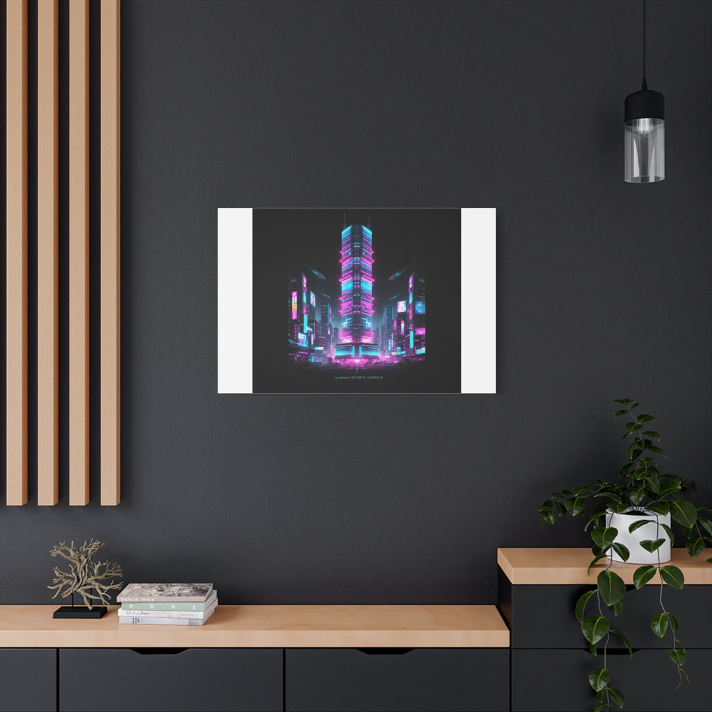Neon Cyberpunk Skyline Canvas | synthwave city poster, futuristic neon art