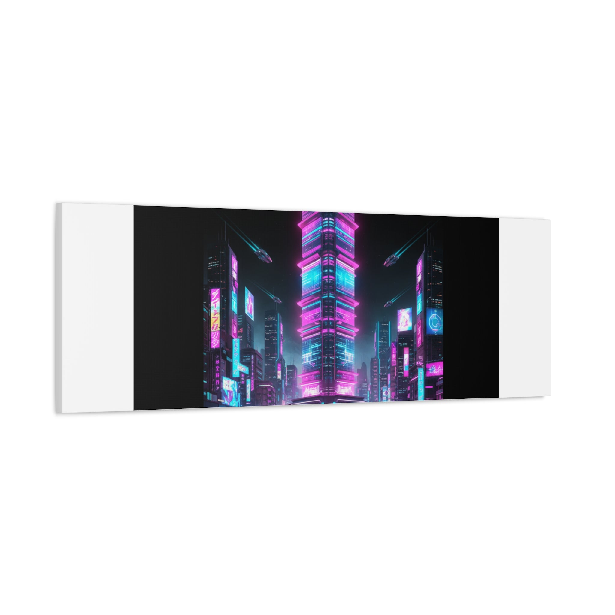 Neon Cyberpunk Skyline Canvas | synthwave city poster, futuristic neon art