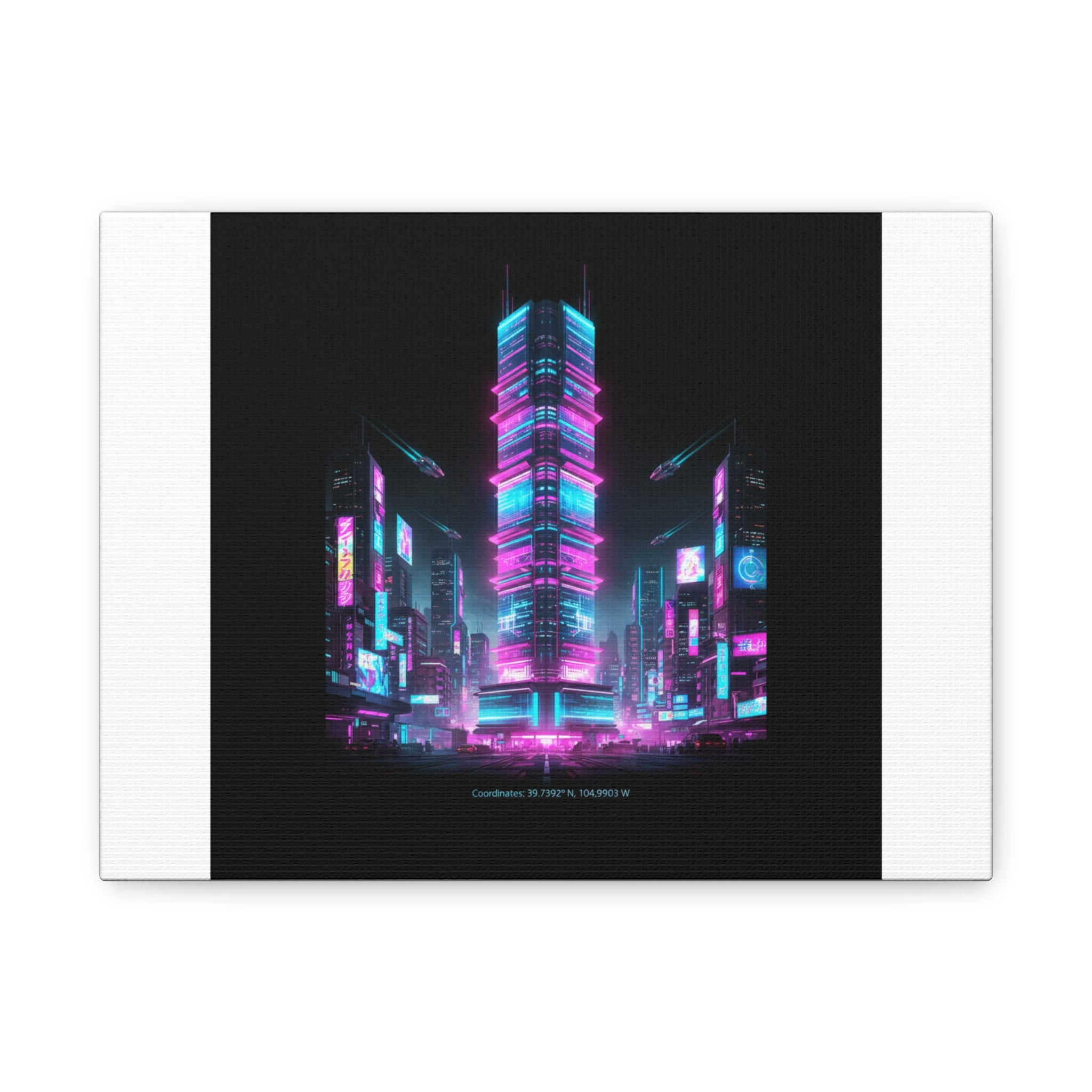 Neon Cyberpunk Skyline Canvas | synthwave city poster, futuristic neon art