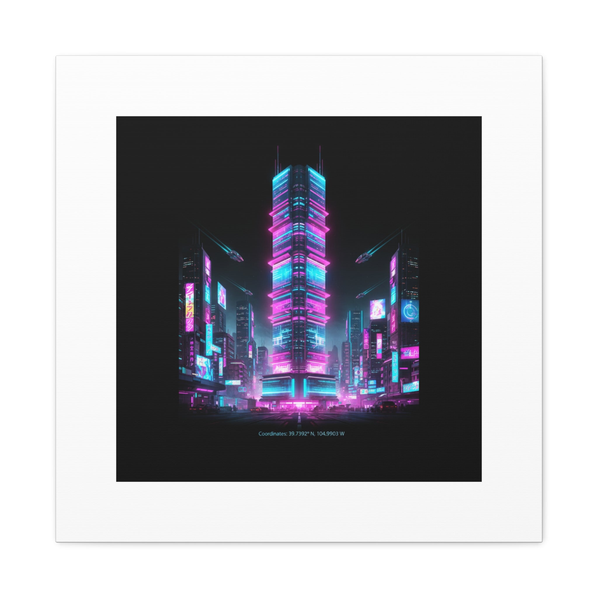 Neon Cyberpunk Skyline Canvas | synthwave city poster, futuristic neon art