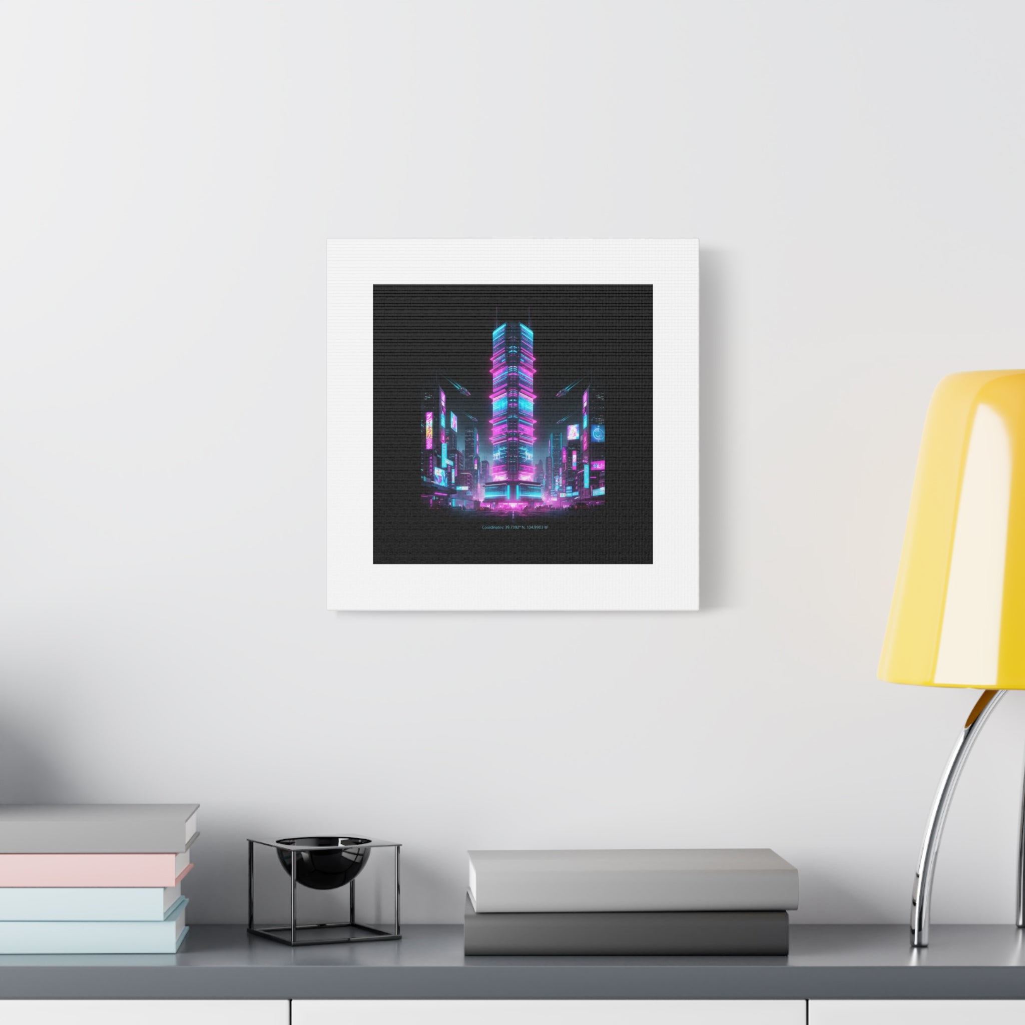 Neon Cyberpunk Skyline Canvas | synthwave city poster, futuristic neon art
