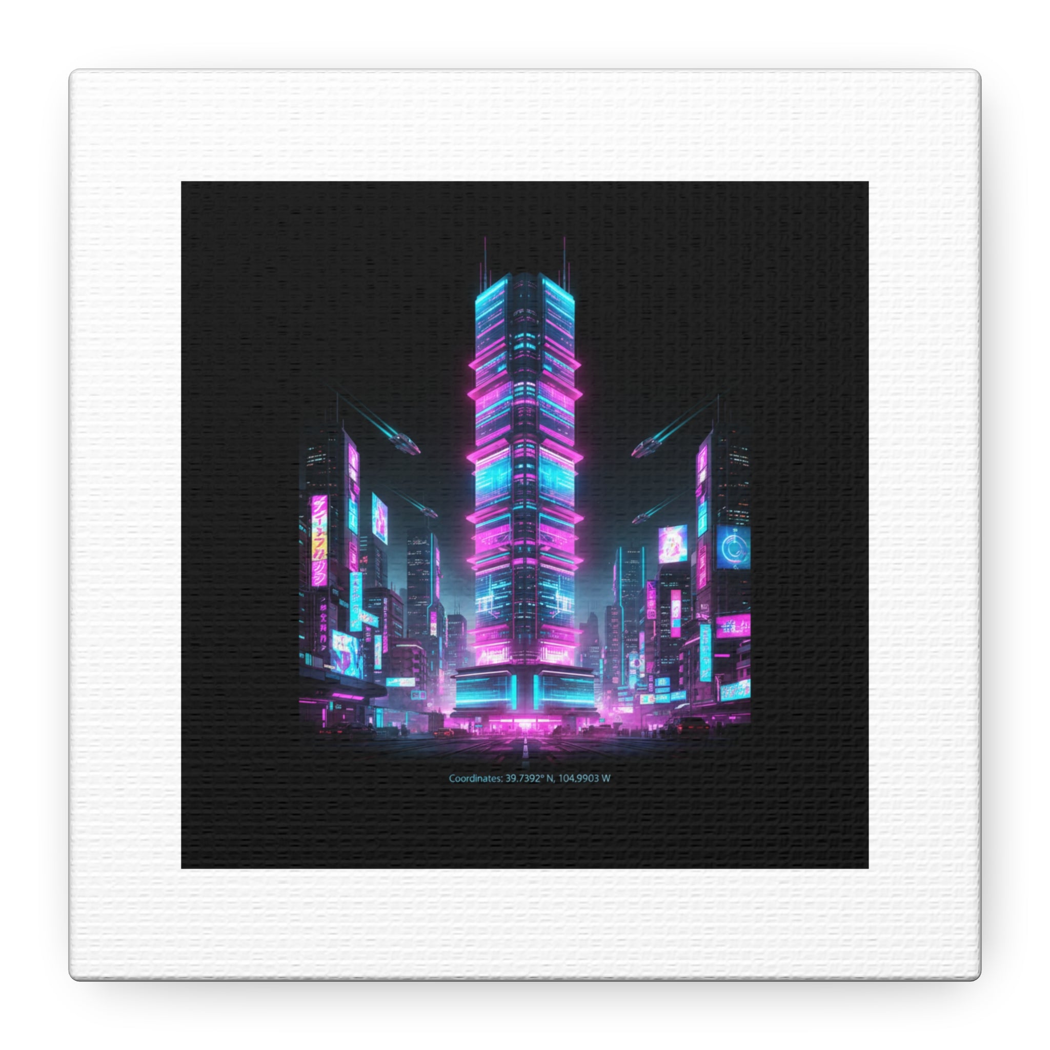 Neon Cyberpunk Skyline Canvas | synthwave city poster, futuristic neon art