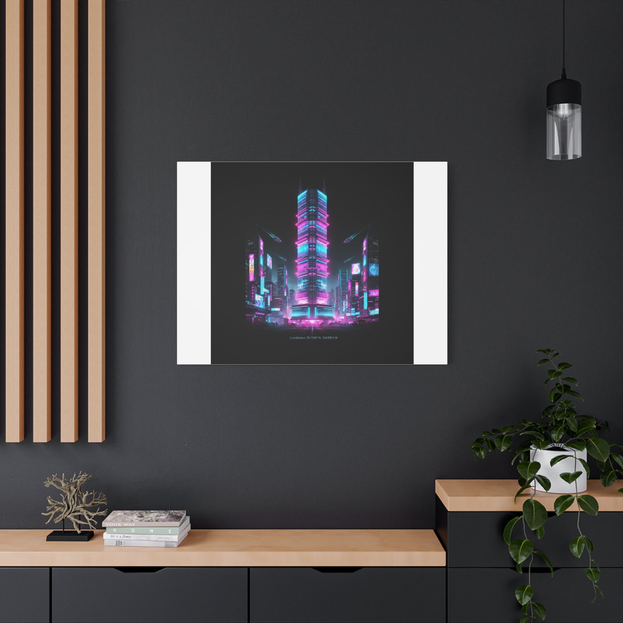 Neon Cyberpunk Skyline Canvas | synthwave city poster, futuristic neon art