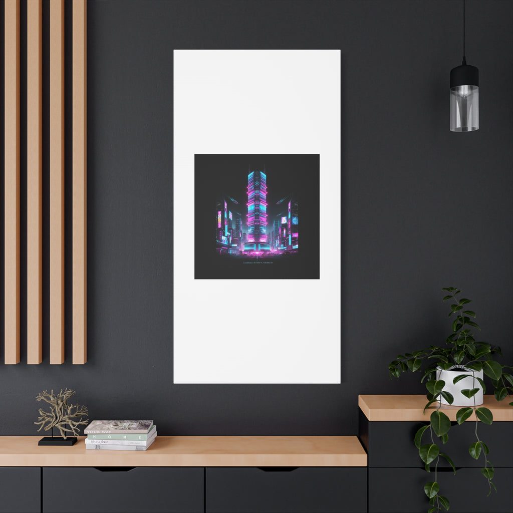 Neon Cyberpunk Skyline Canvas | synthwave city poster, futuristic neon art