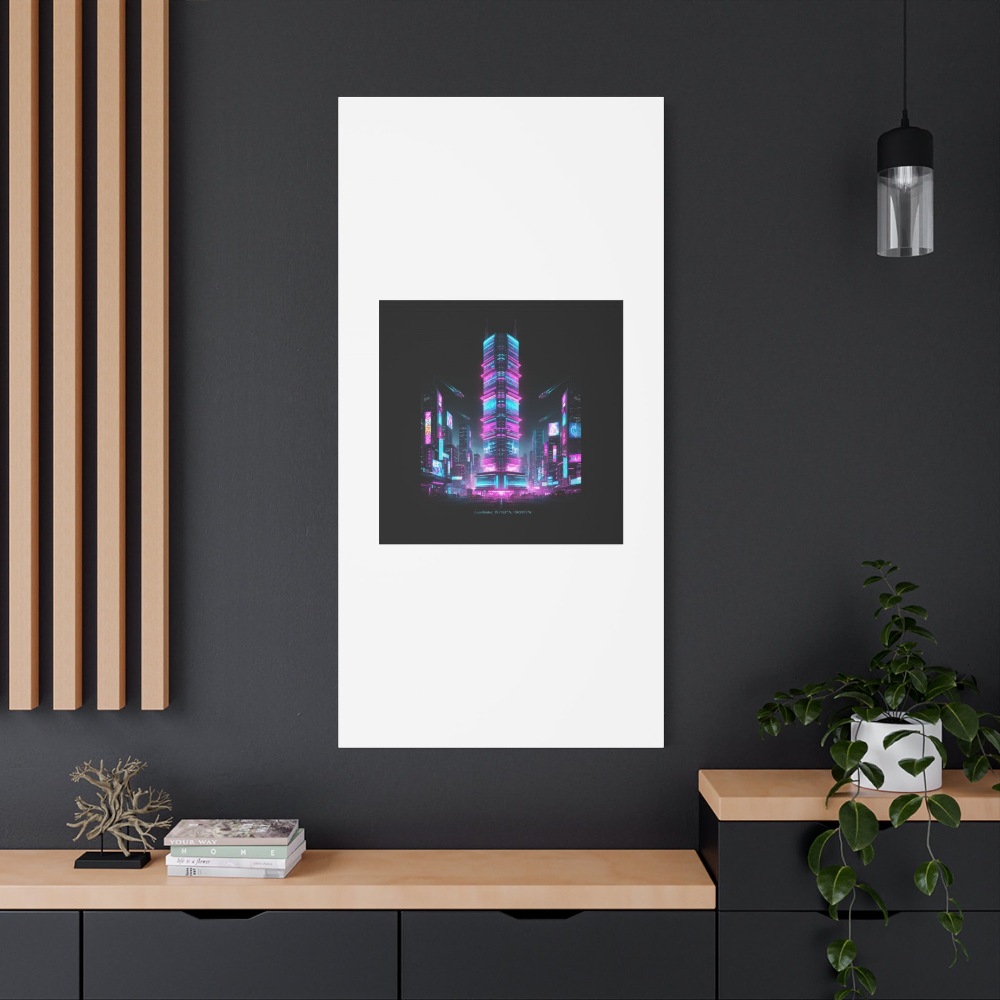 Neon Cyberpunk Skyline Canvas | synthwave city poster, futuristic neon art