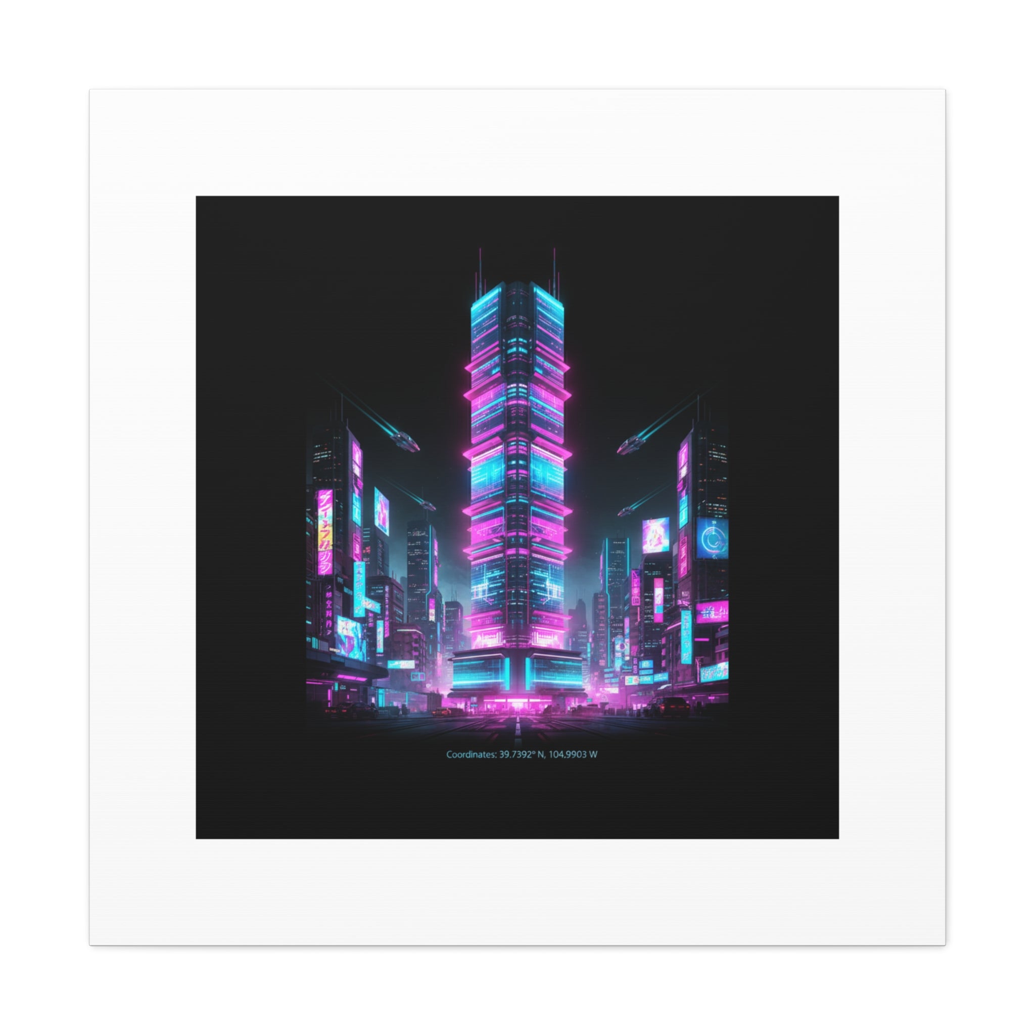 Neon Cyberpunk Skyline Canvas | synthwave city poster, futuristic neon art