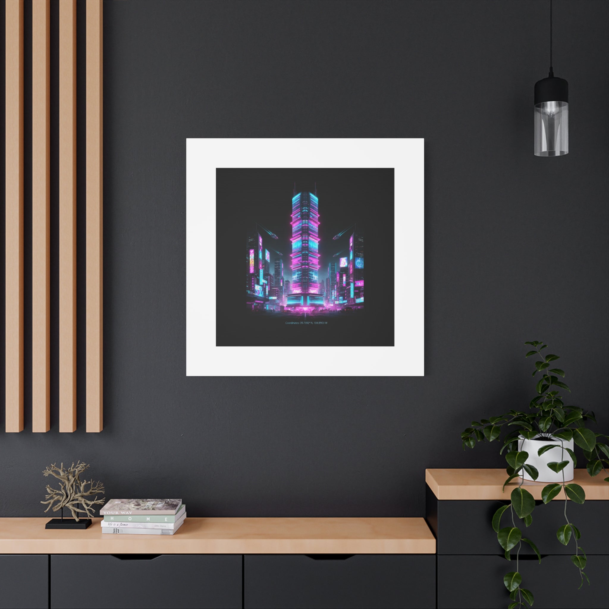 Neon Cyberpunk Skyline Canvas | synthwave city poster, futuristic neon art
