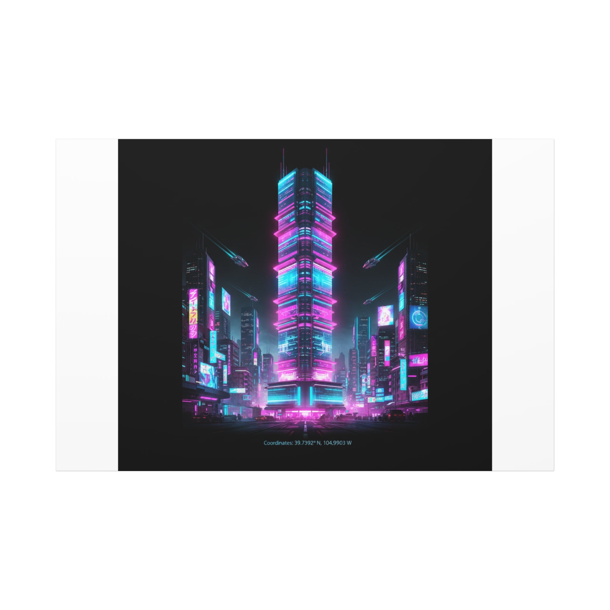 Neon Cyberpunk Skyline Canvas | synthwave city poster, futuristic neon art