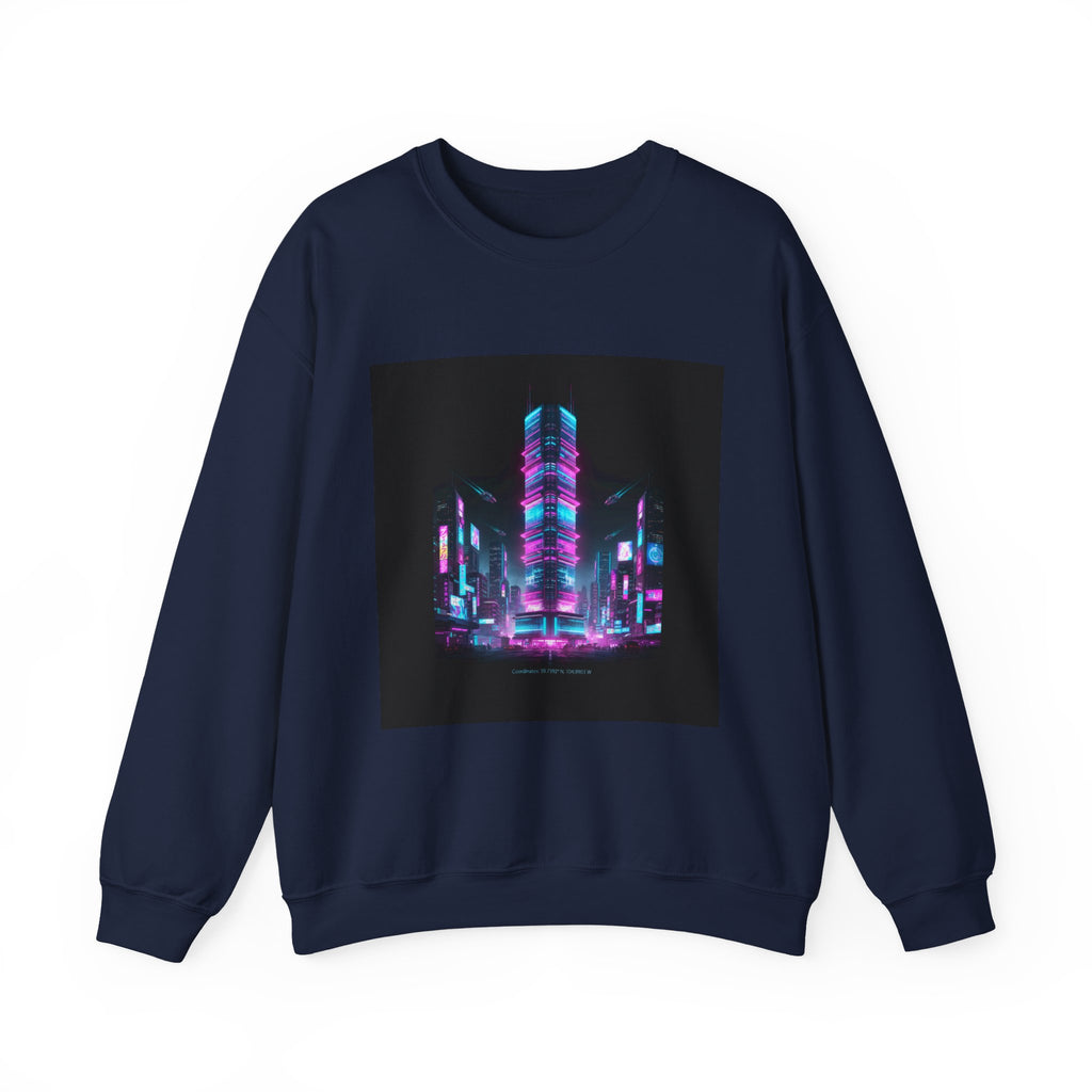 Neon Cyberpunk Skyline Sweatshirt | synthwave skyline, future city art